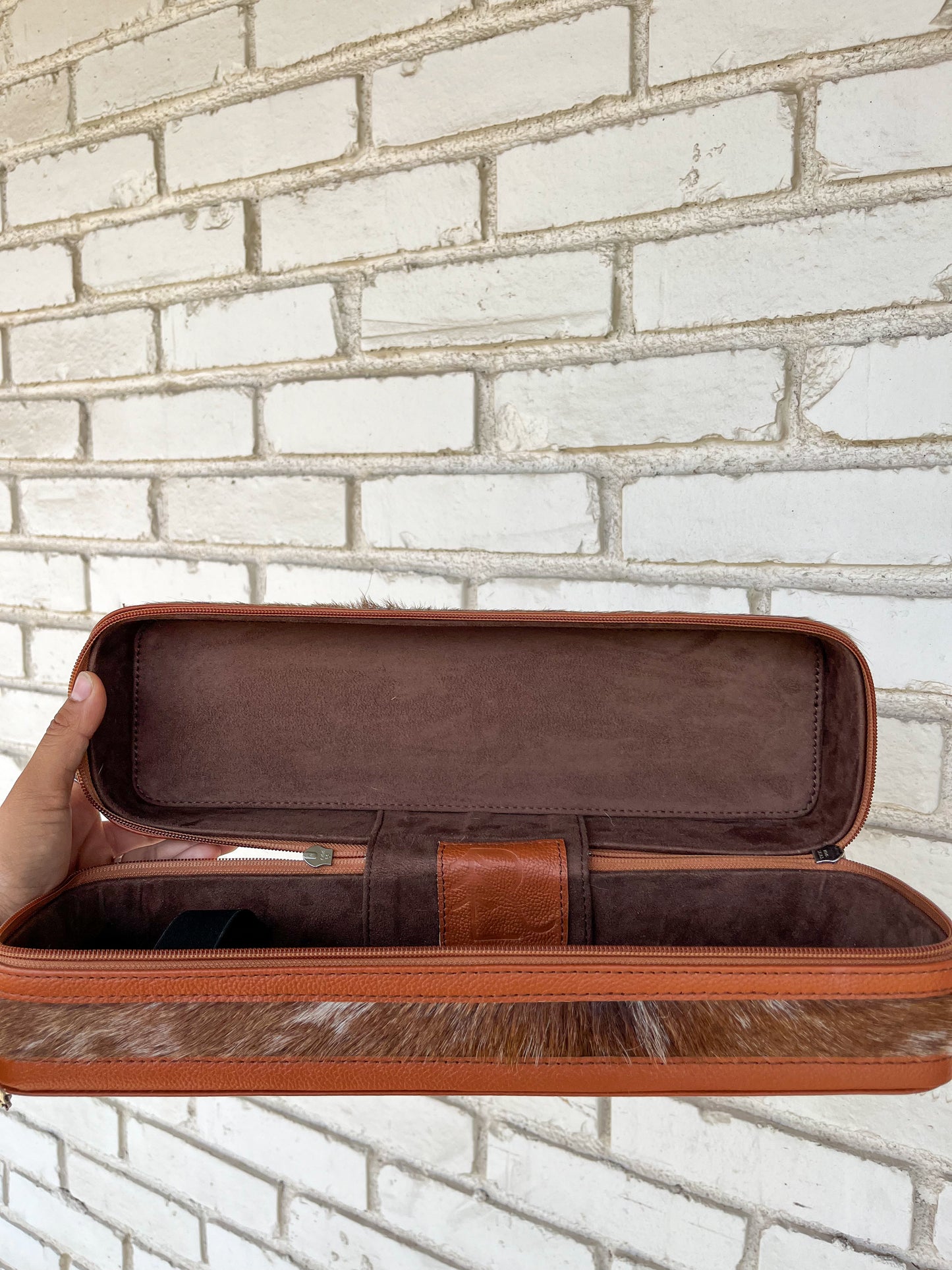 Tan Leather + Cowhide Hair Iron Case**