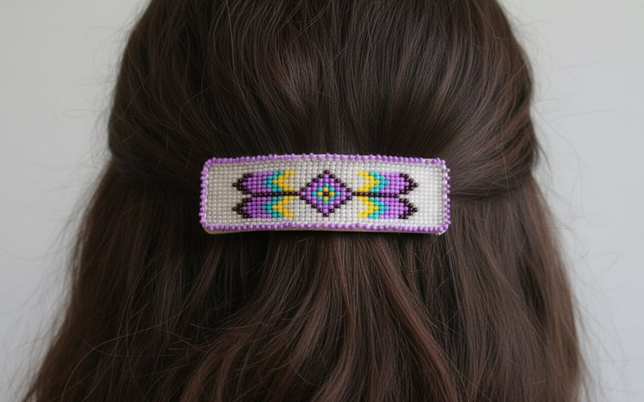 Beaded Barrette - Purple Feather