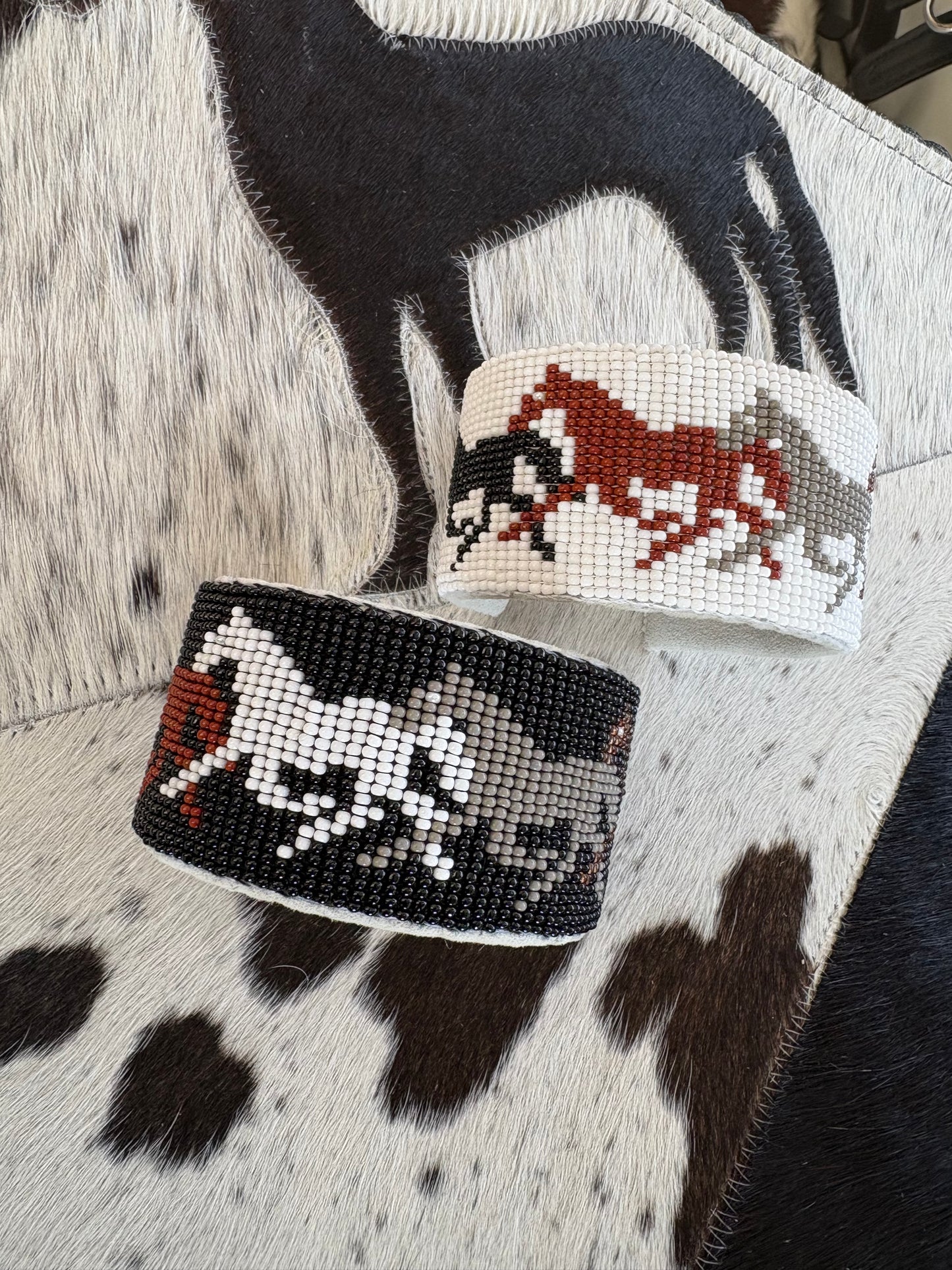 Galloping Horses Beaded Leather Cuff