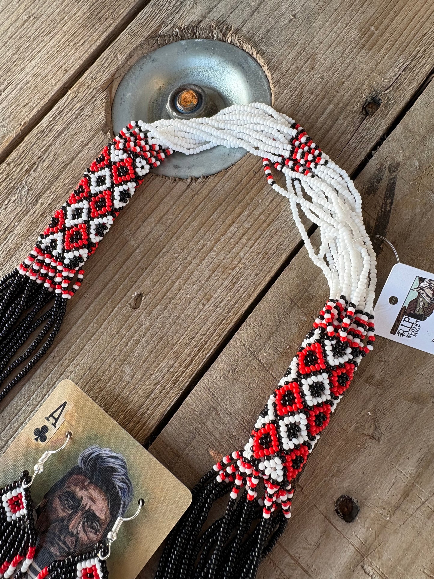 RedHawks Beaded Necklace + Earrings - SET