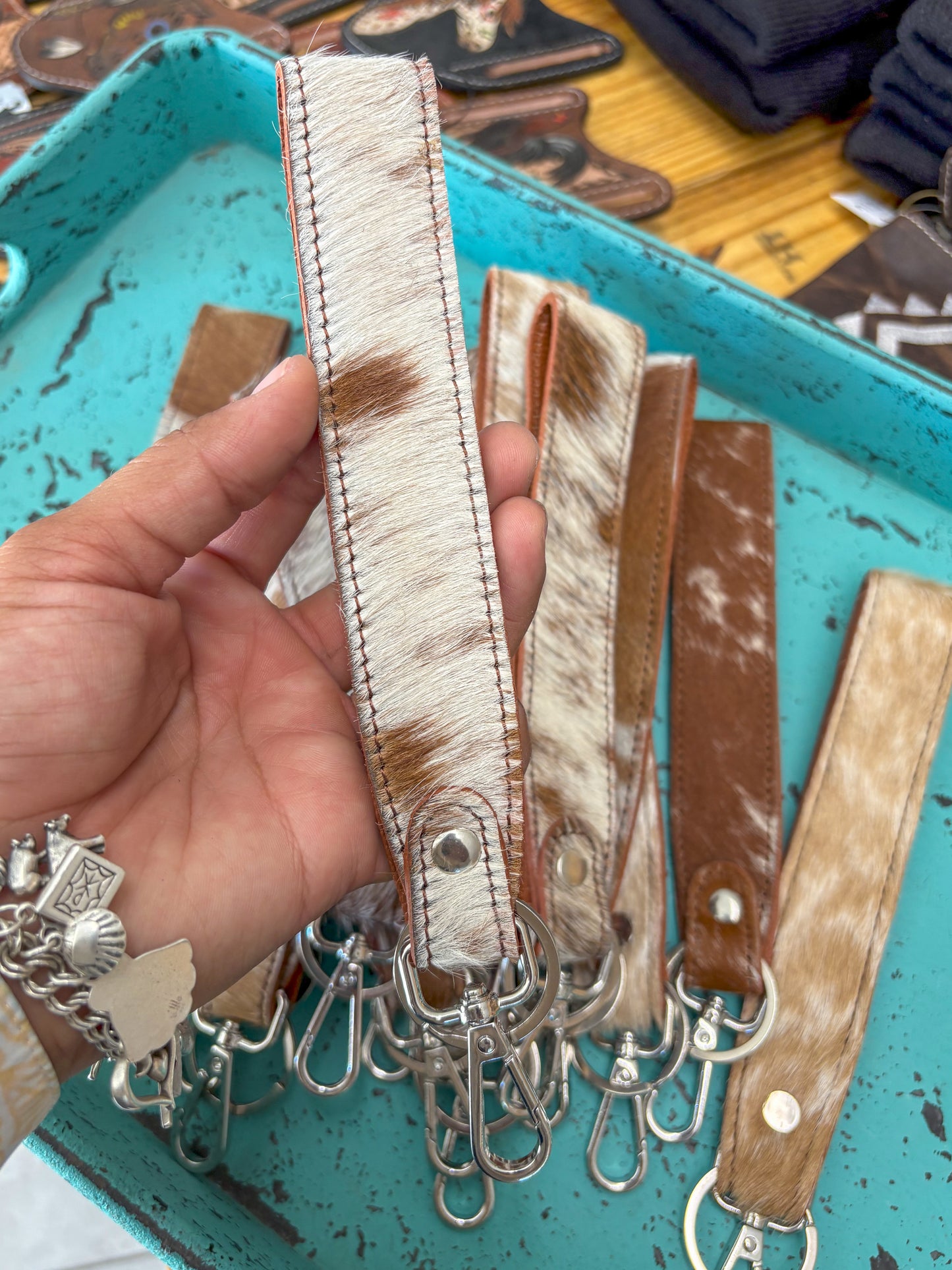 Cowhide Wristlet Keychain - Light Shades