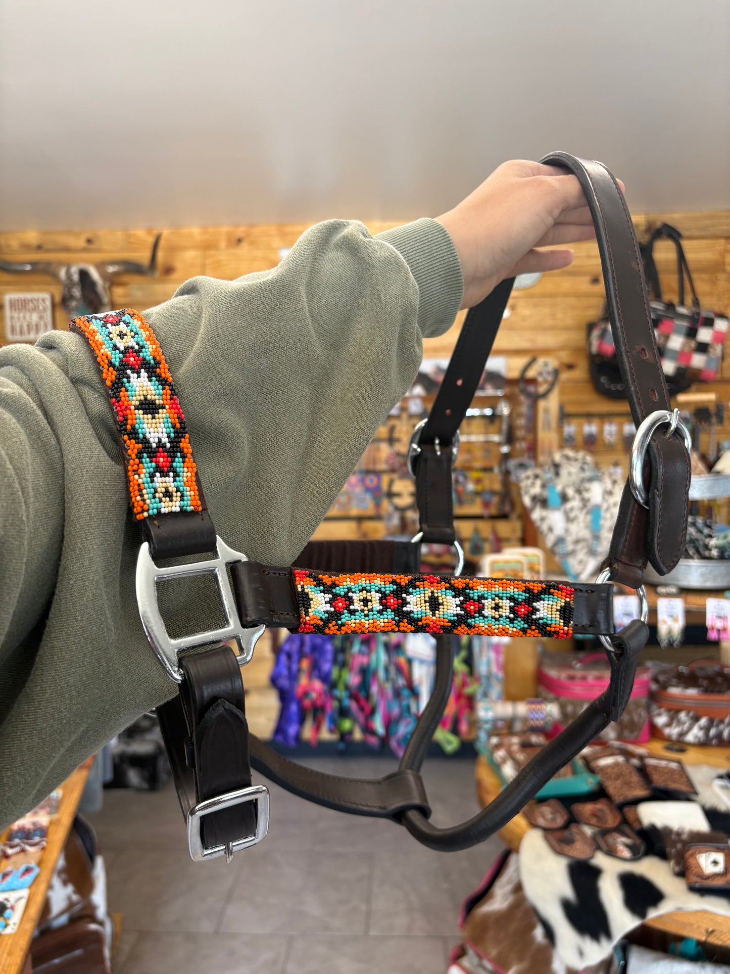 Okemah Beaded Leather Halter