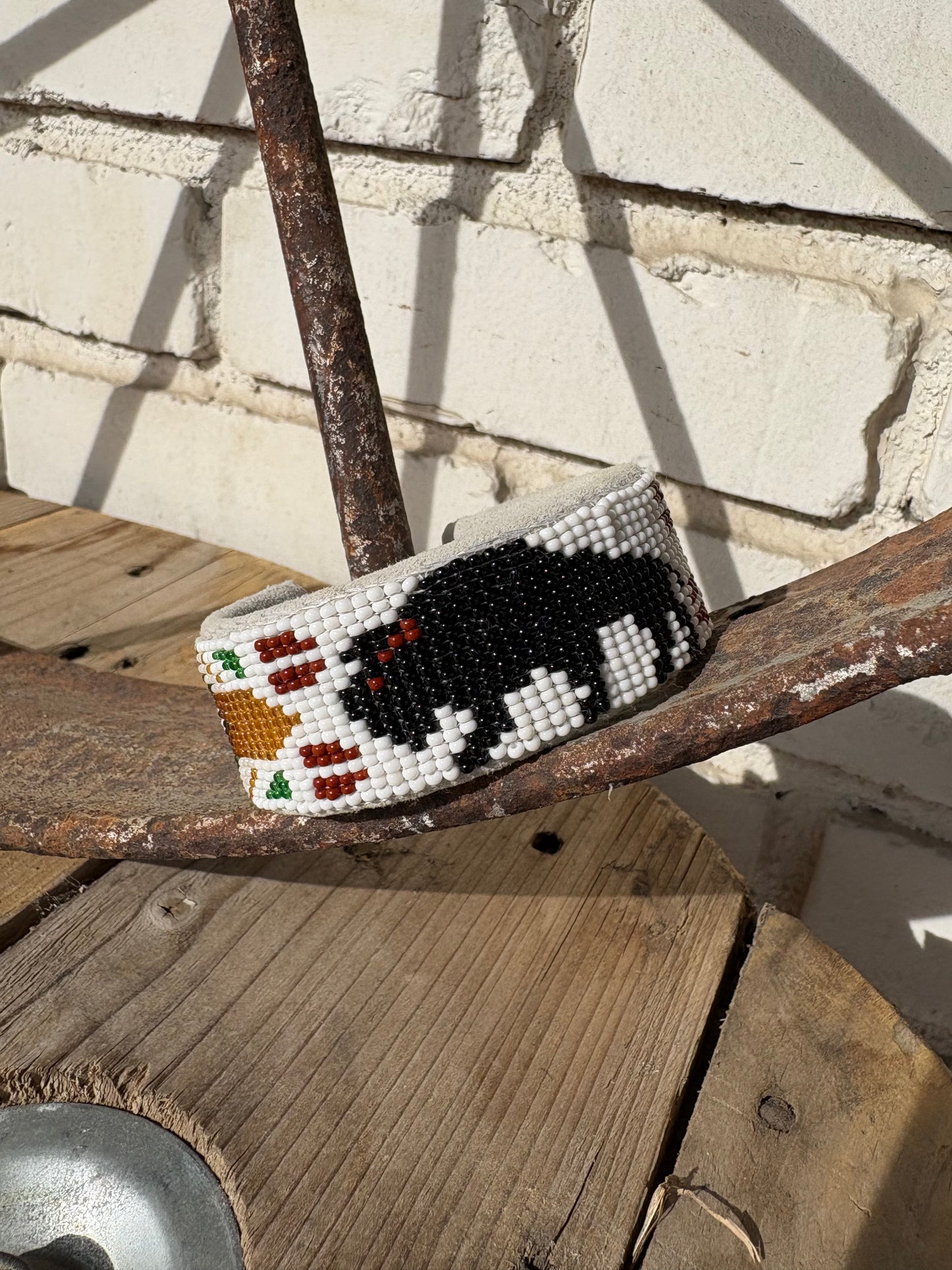 Buffalo Beaded Leather Cuff