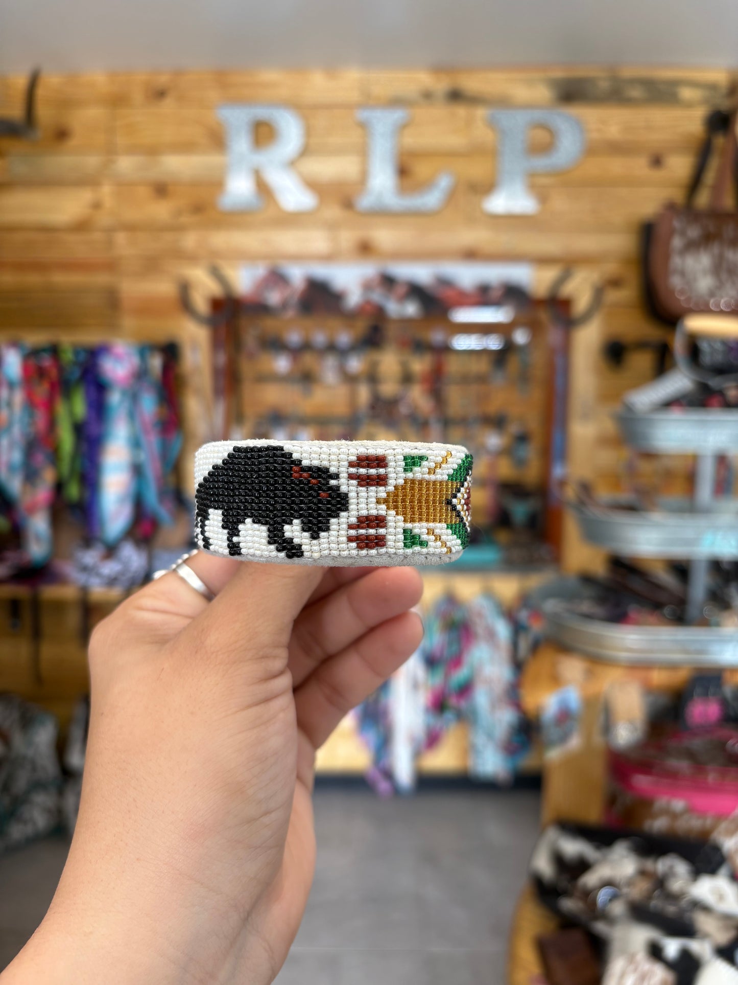 Buffalo Beaded Leather Cuff