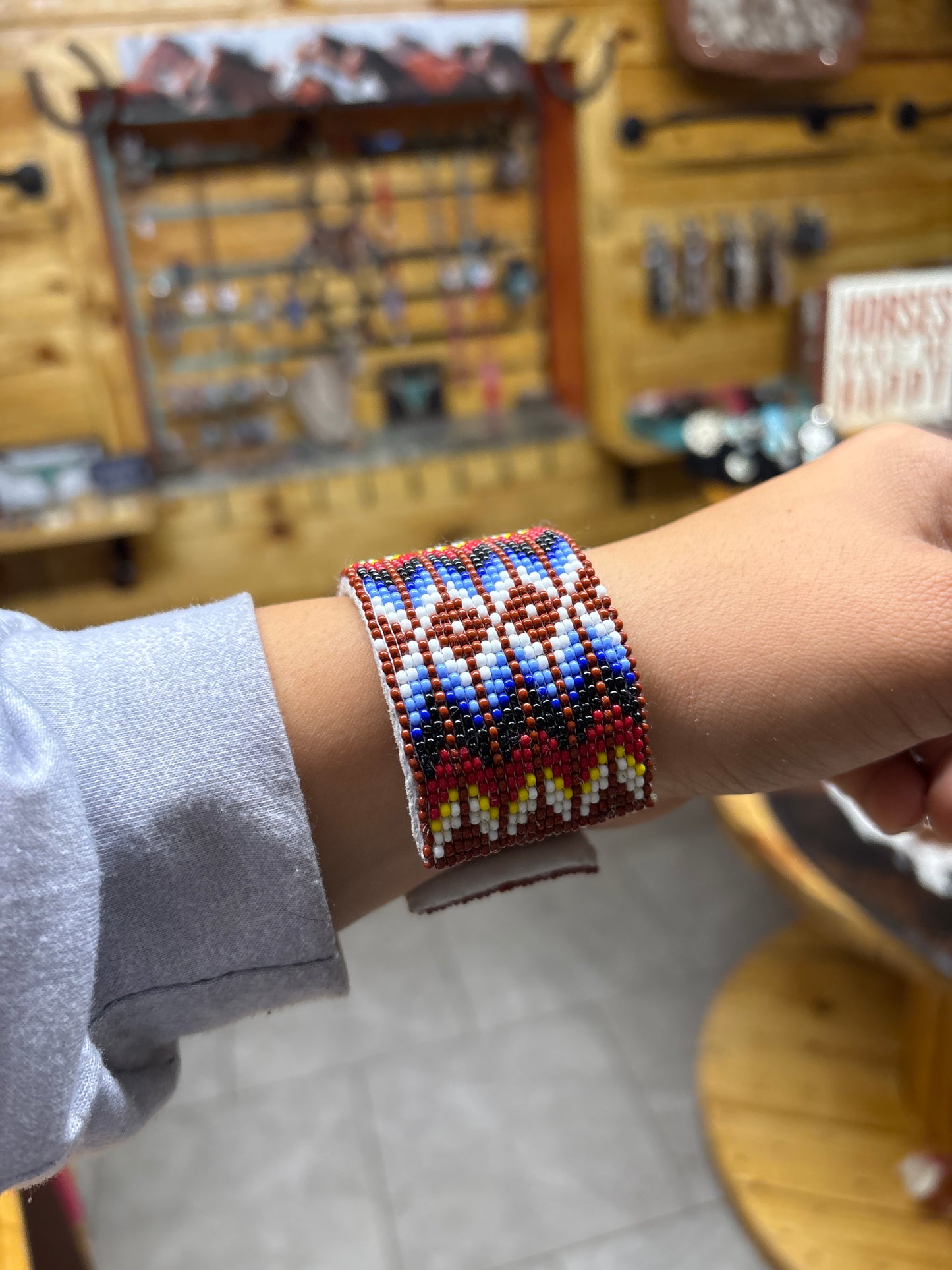 Beaded + Leather Cuff- Bracelet