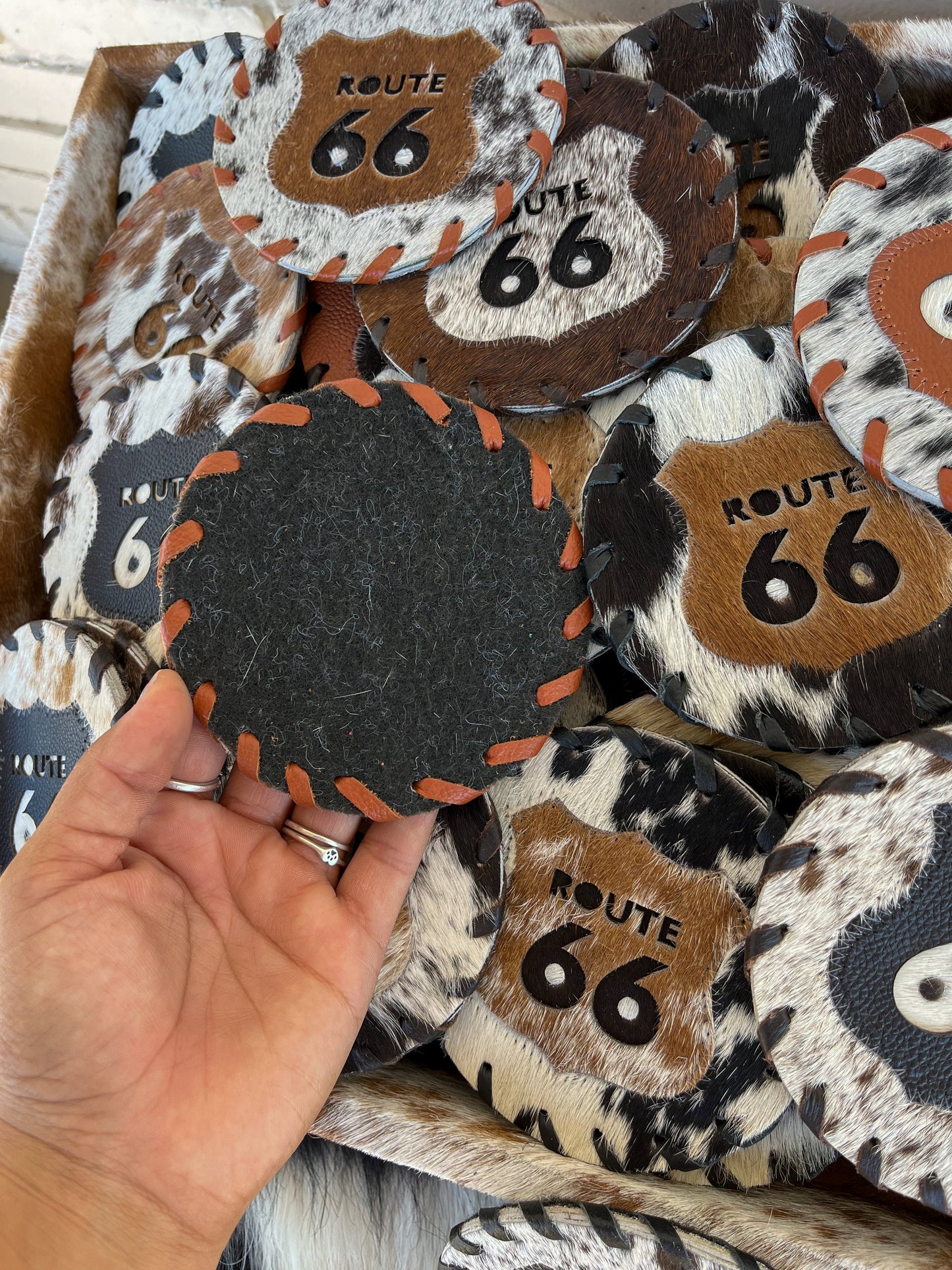 ROUTE66 Cowhide Coasters