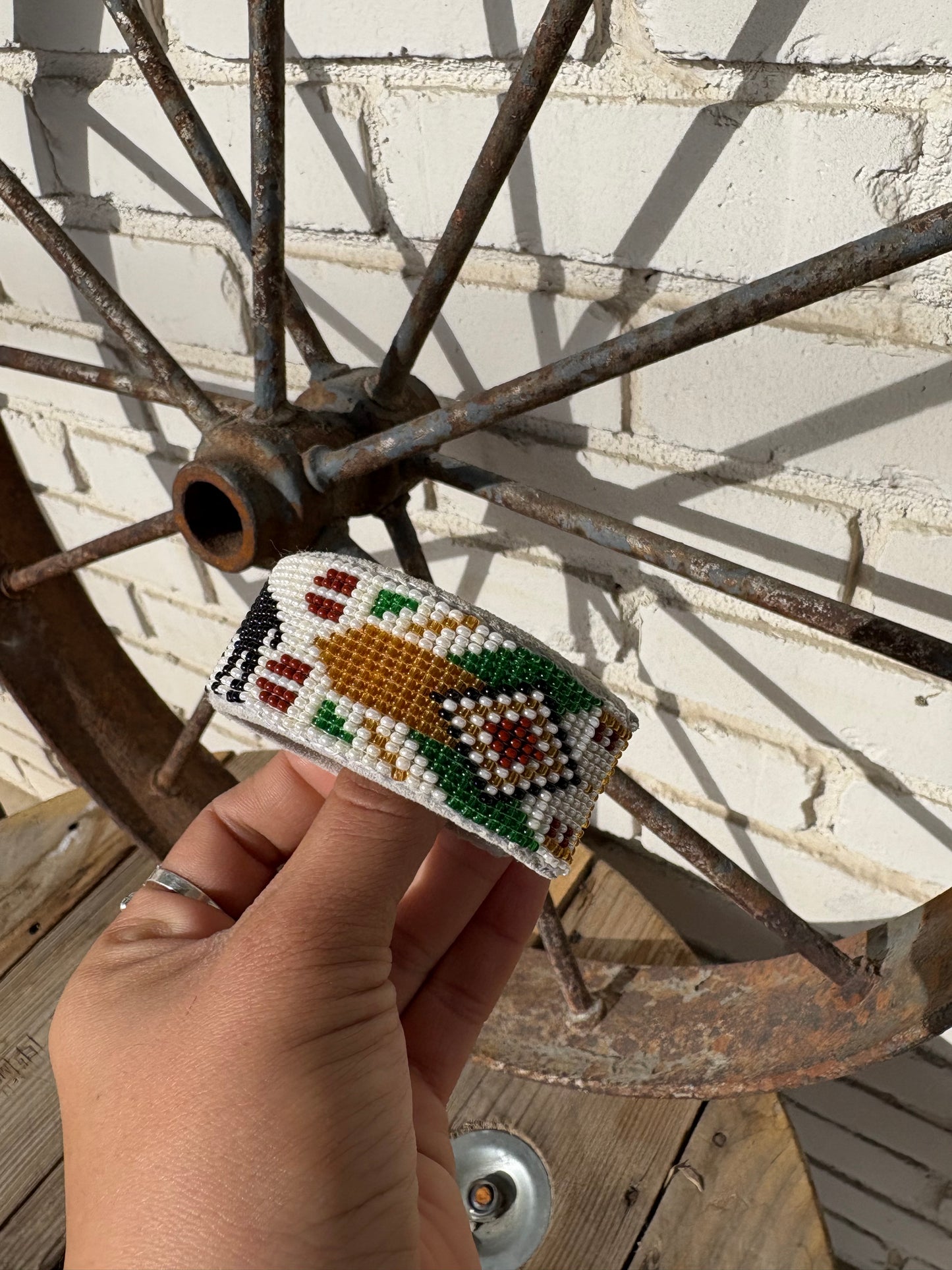 Buffalo Beaded Leather Cuff