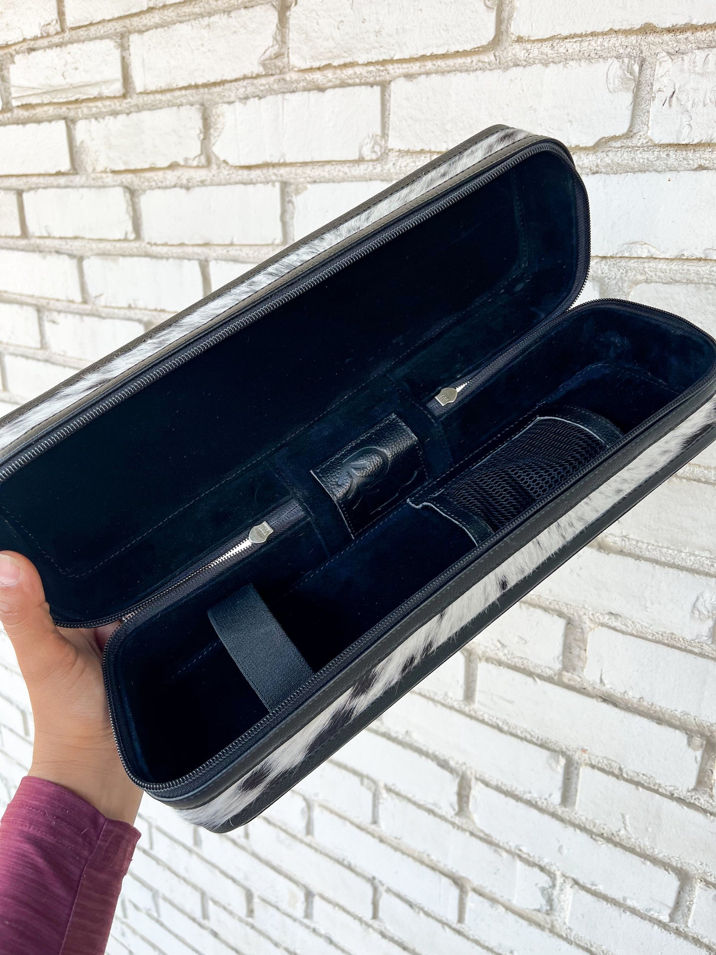 Black Leather & Cowhide Hair Iron Case