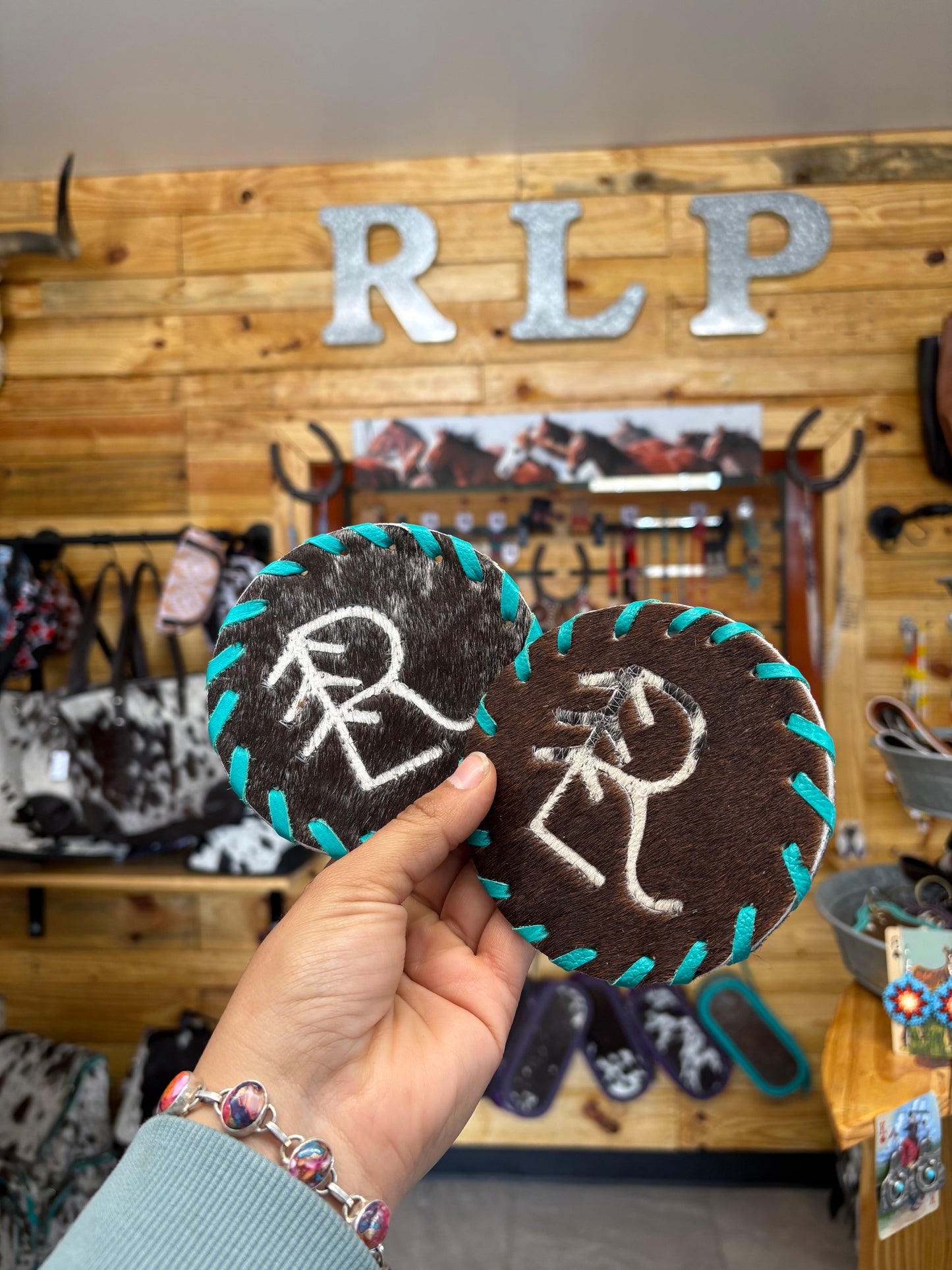 RLP Brand COWHIDE Coaster - turquoise