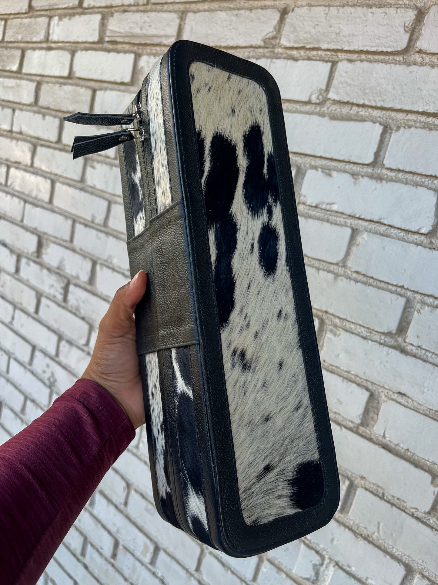Black Leather & Cowhide Hair Iron Case