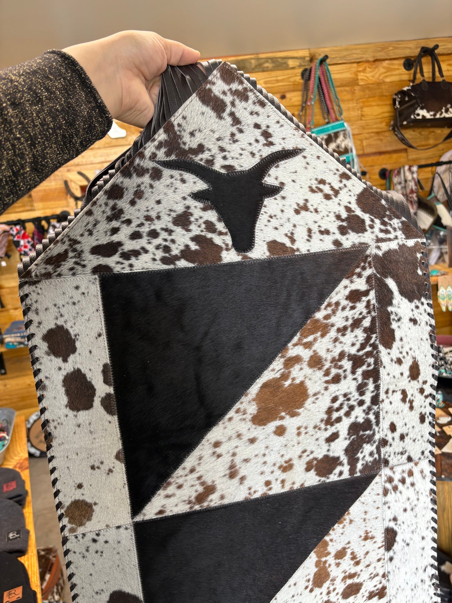 Cowhide Table Runner - Longhorn- Brown Leather
