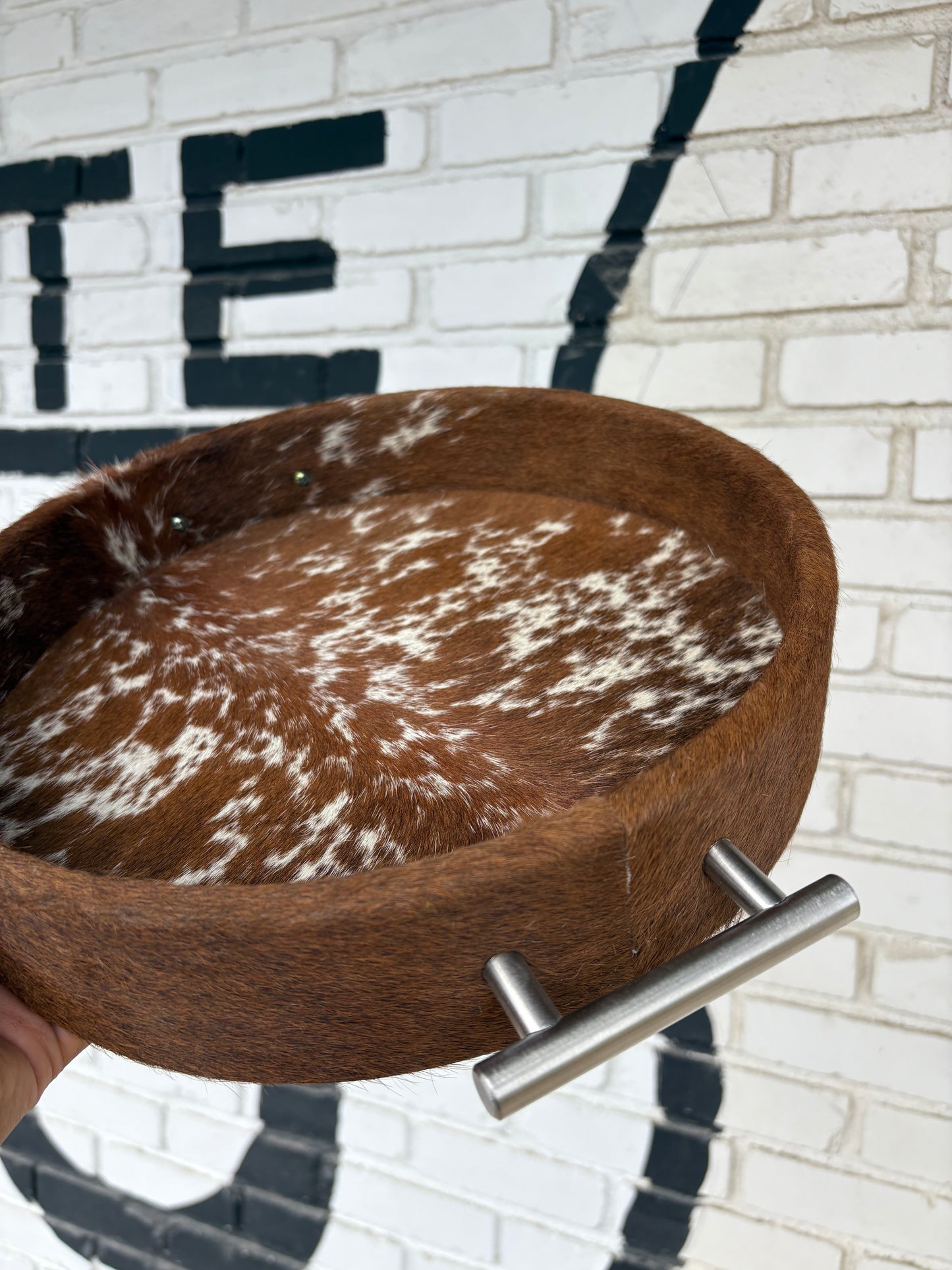 Small Round Cowhide Tray