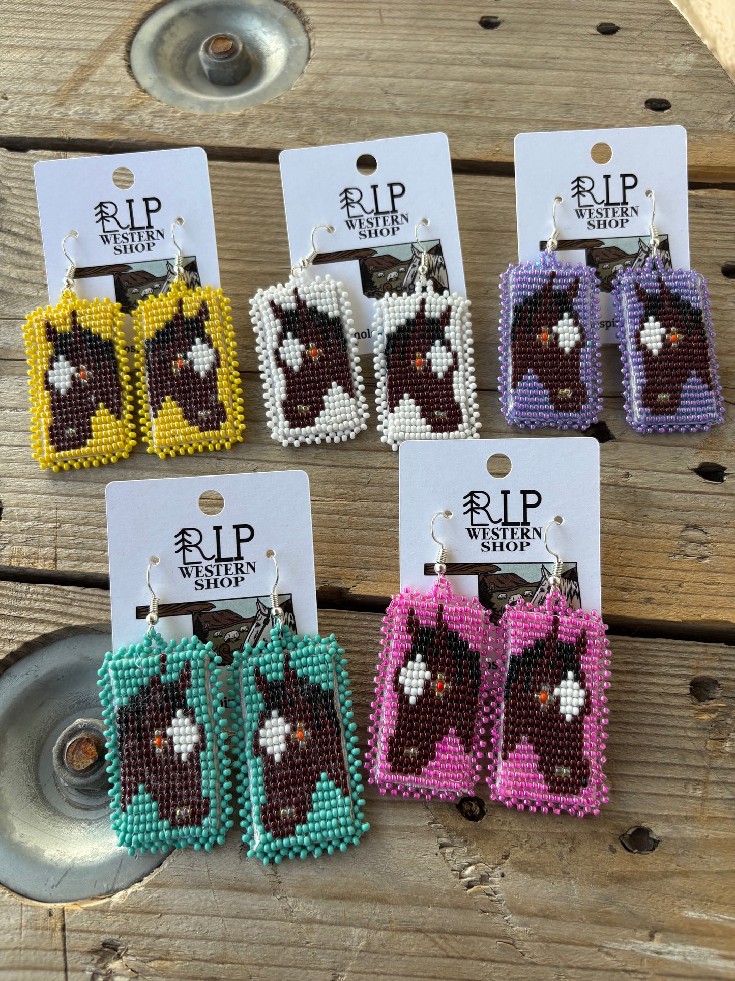 White Bay Mare Beaded Earrings