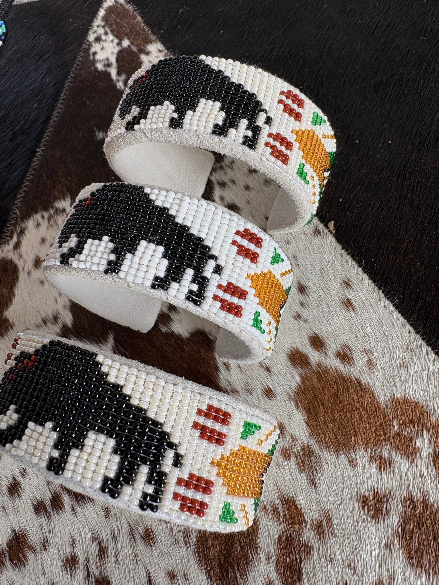 Buffalo Beaded Leather Cuff