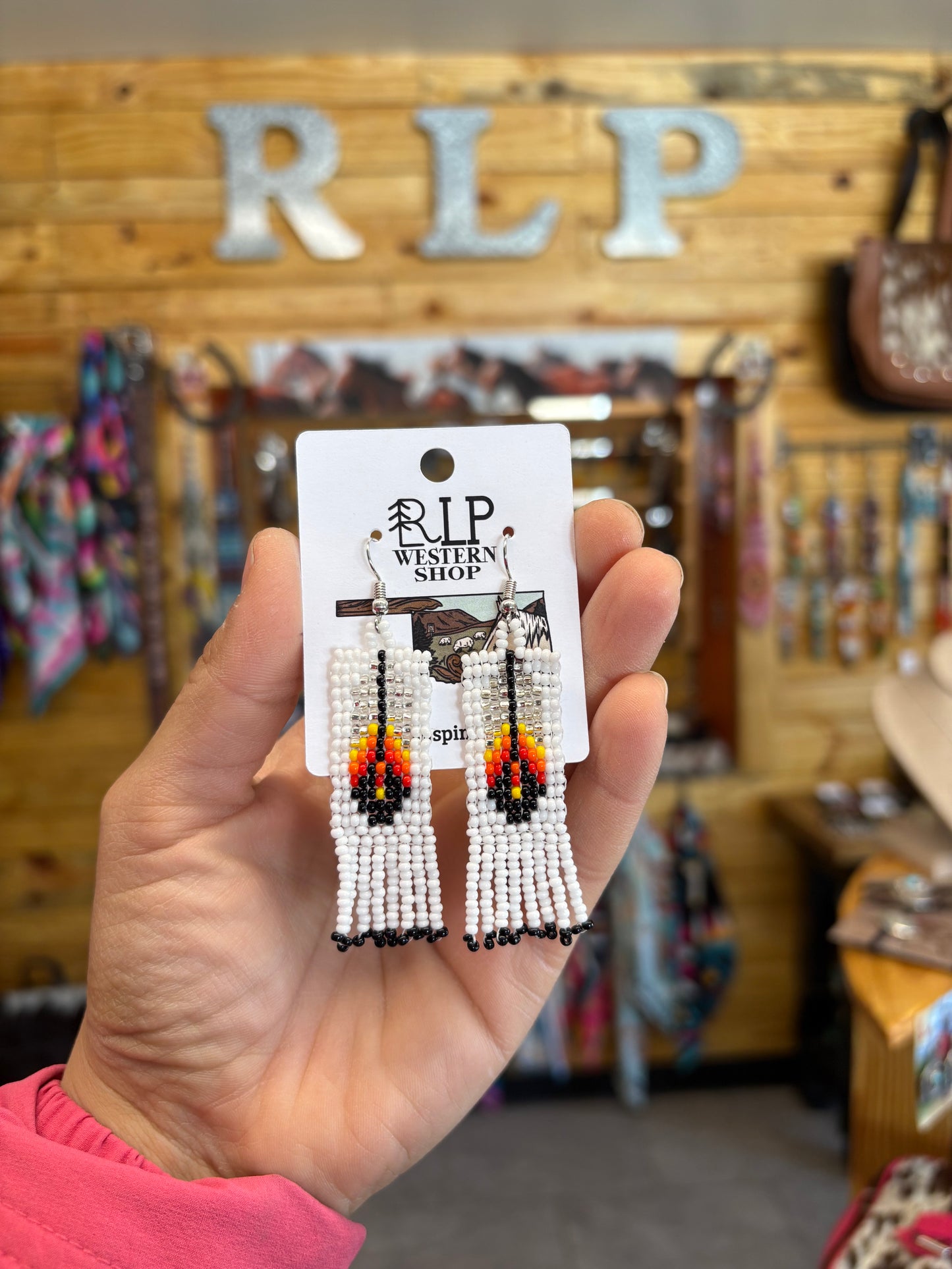 Beaded Feather Earrings- white