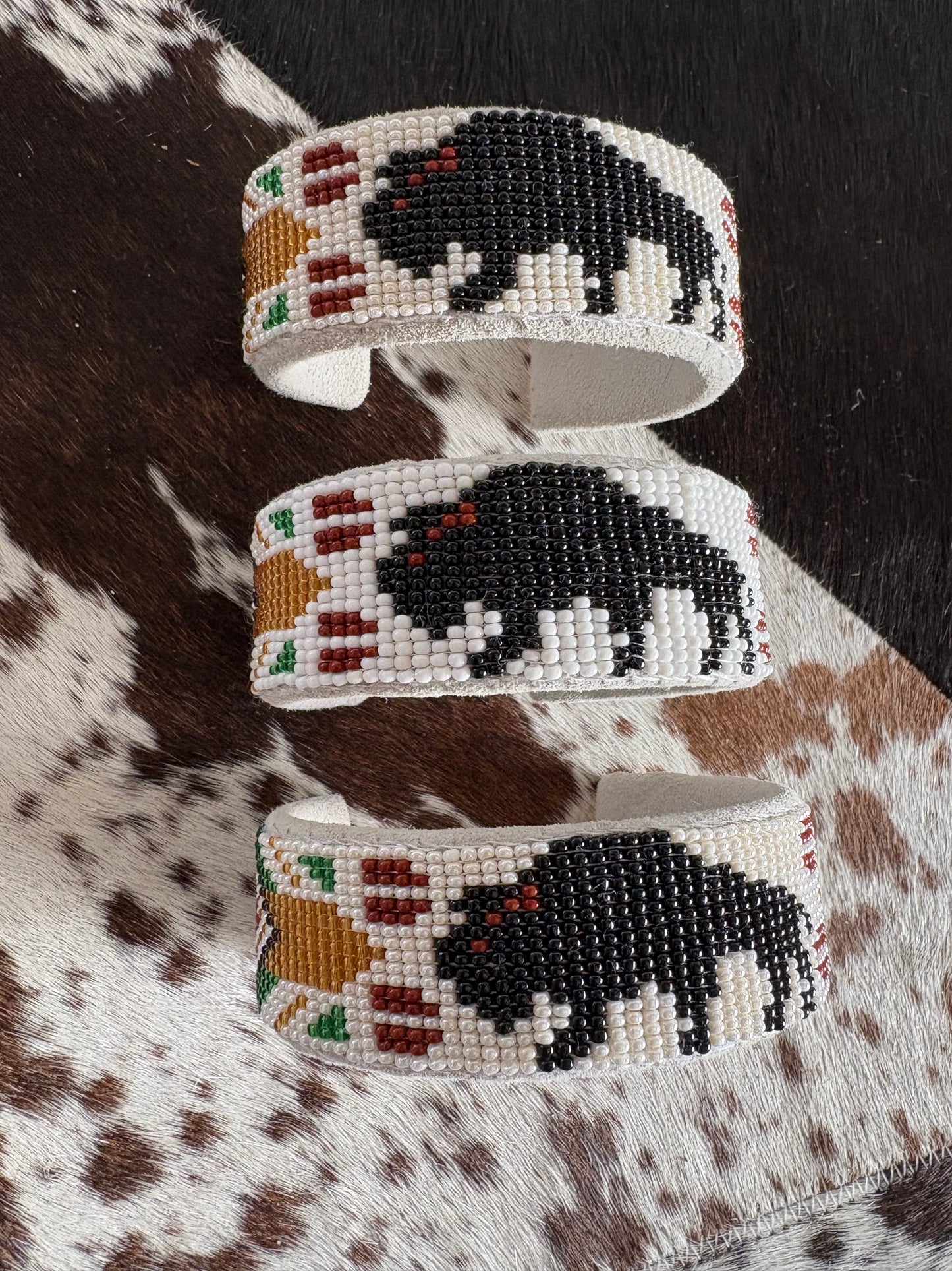 Buffalo Beaded Leather Cuff