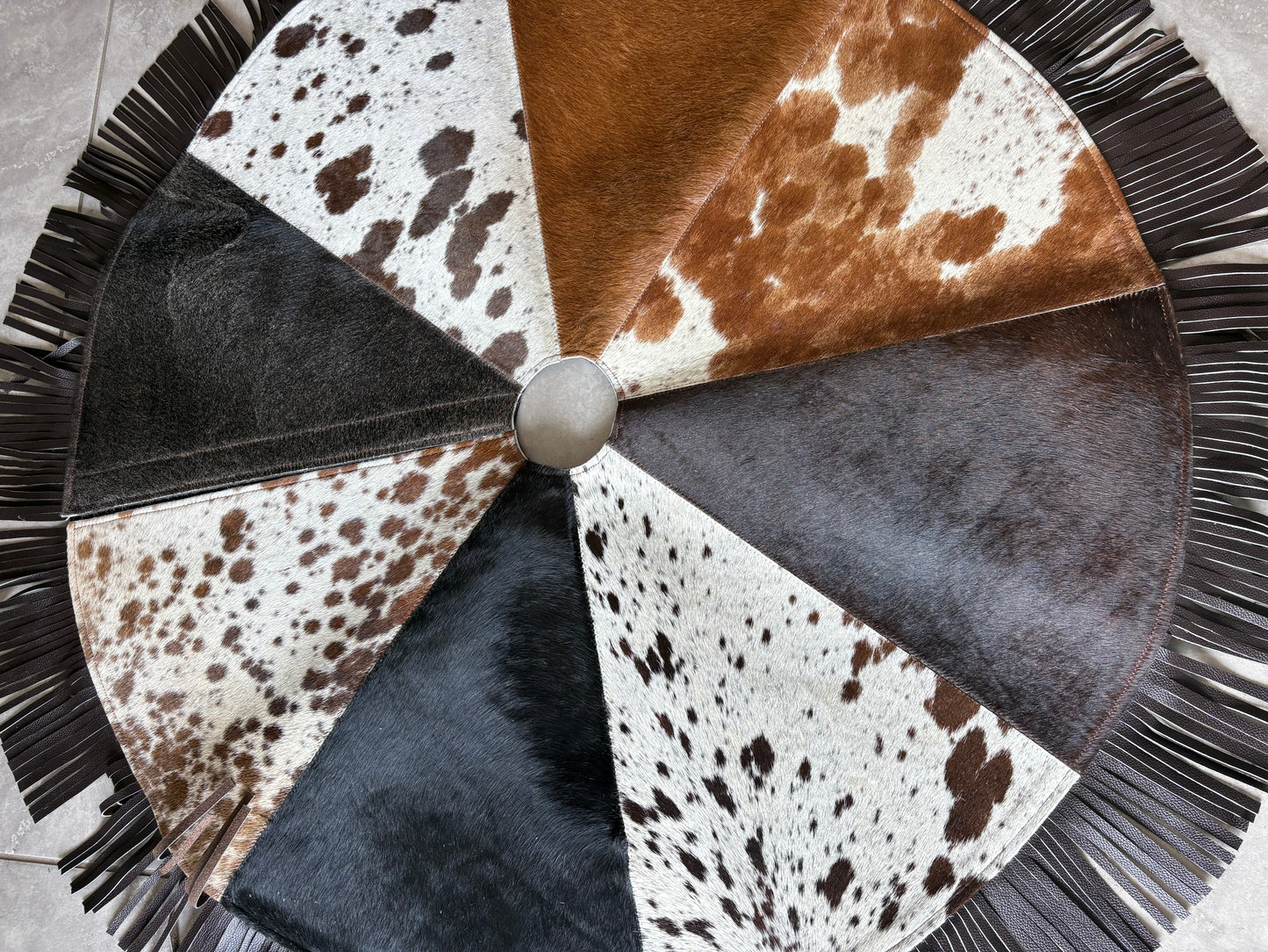 Cowhide Tree Skirt- brown fringe