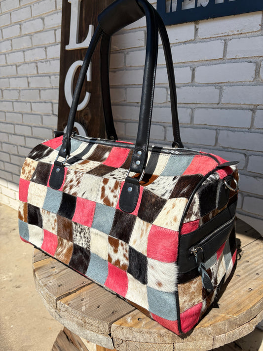 Pink-Turquoise Cowhide Duffel Bag- Travel - Weekend