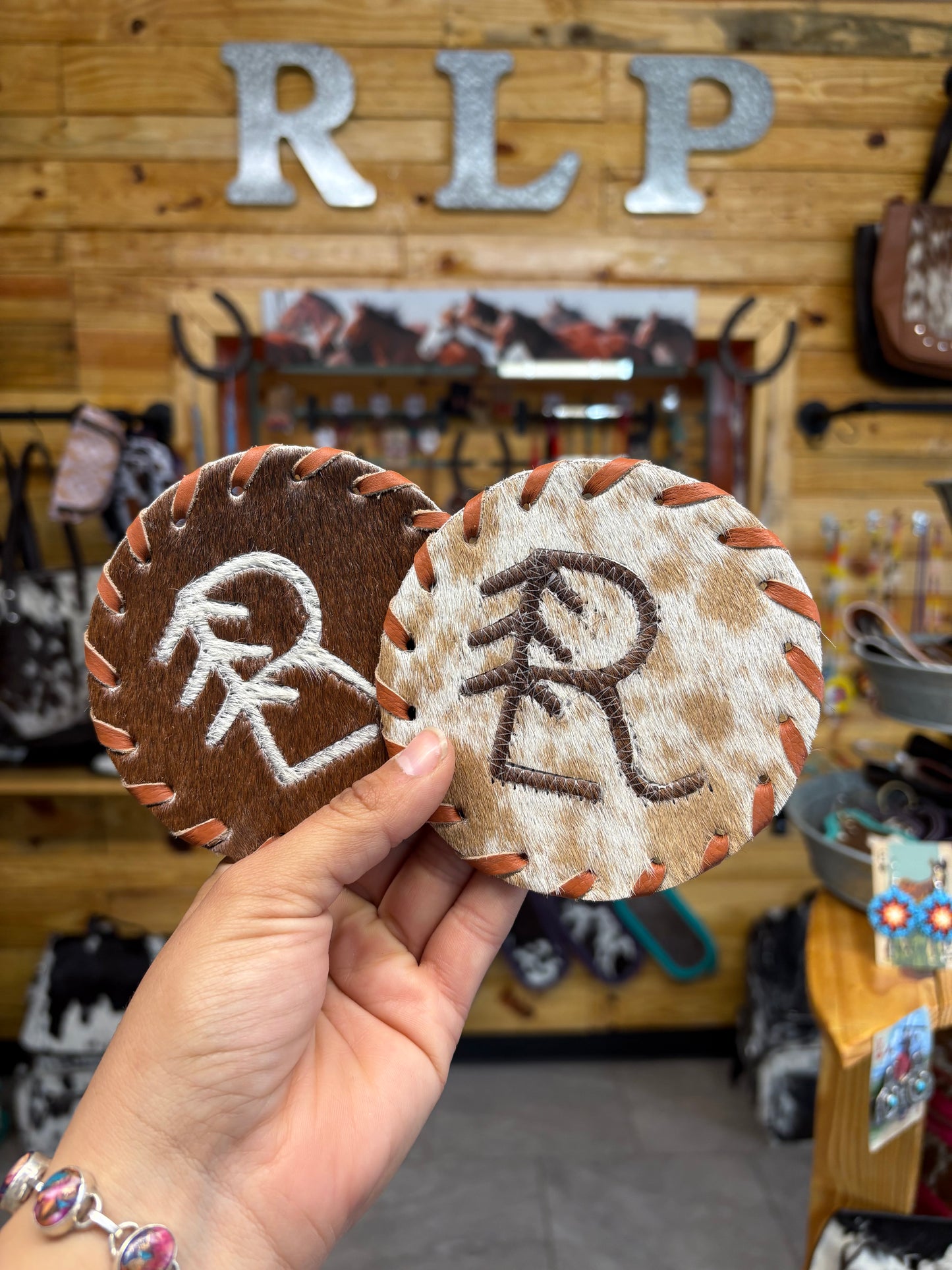 RLP Brand Cowhide Coaster - tan