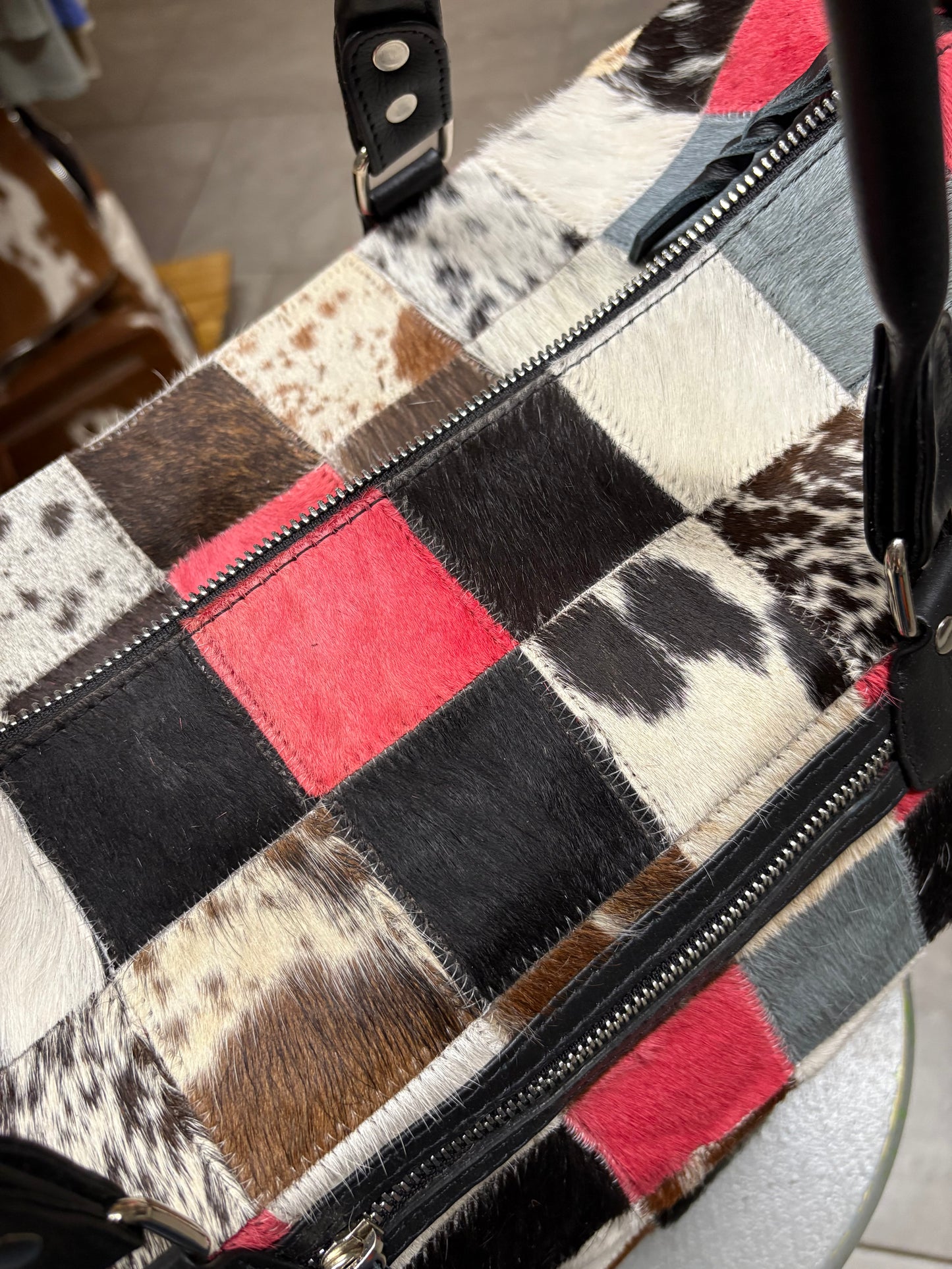 Pink-Turquoise Cowhide Duffel Bag- Travel - Weekend