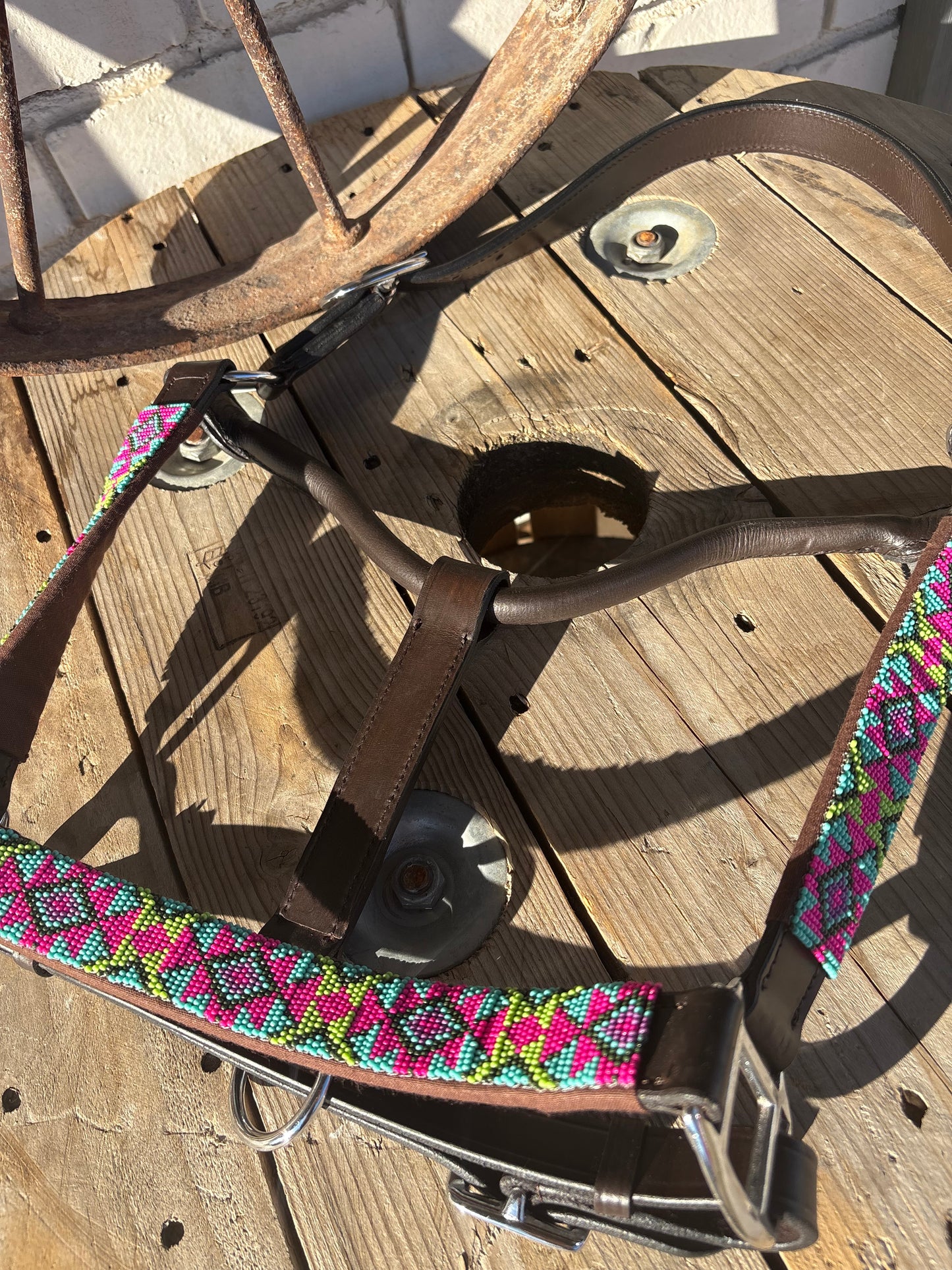 Pink Taffy Beaded Leather Halter