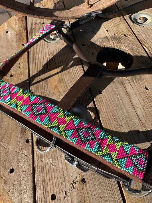 Pink Taffy Beaded Leather Halter