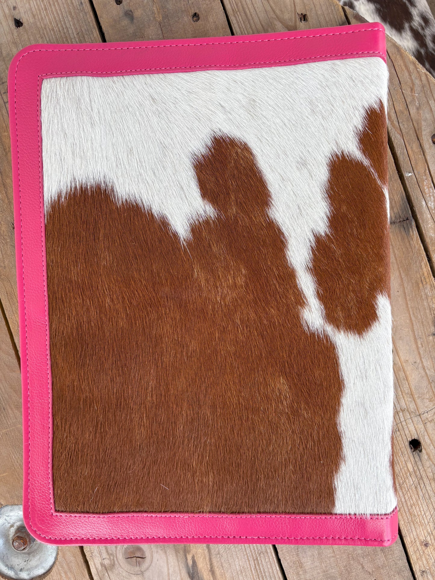 Cowhide +Pink Leather Planner - Front Tooled Design