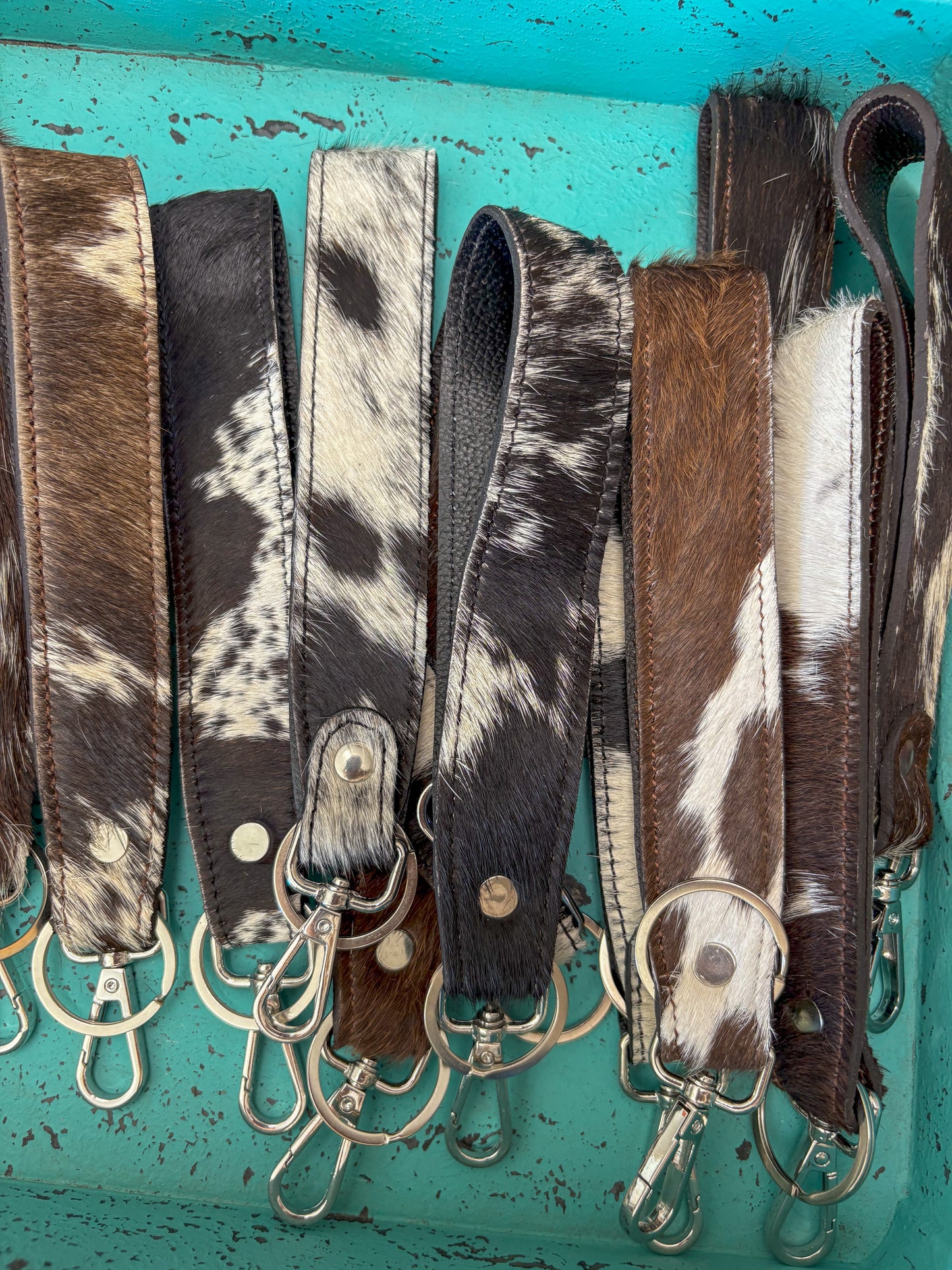 Cowhide Wristlet Keychain - dark shades