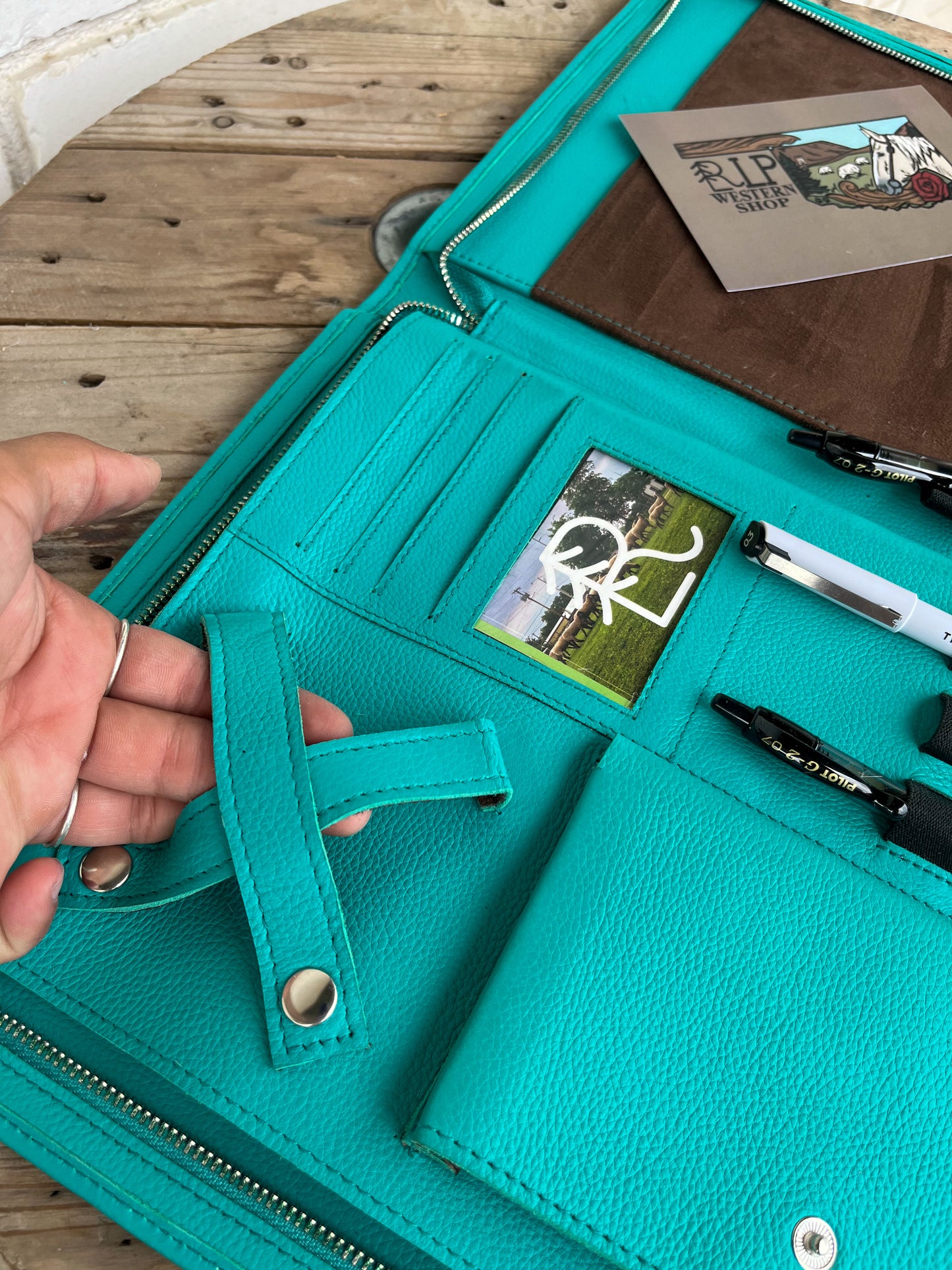 Cowhide + Turquoise Leather Planner (4)