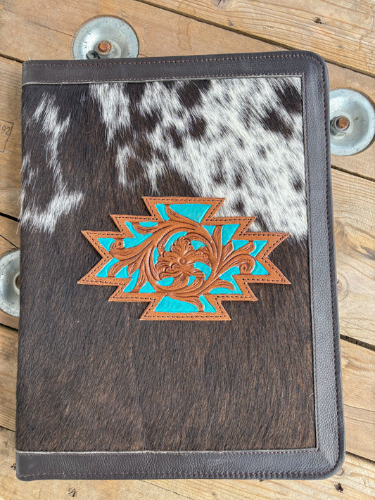 Cowhide + Brown Leather Planner - Front Tooled Leather