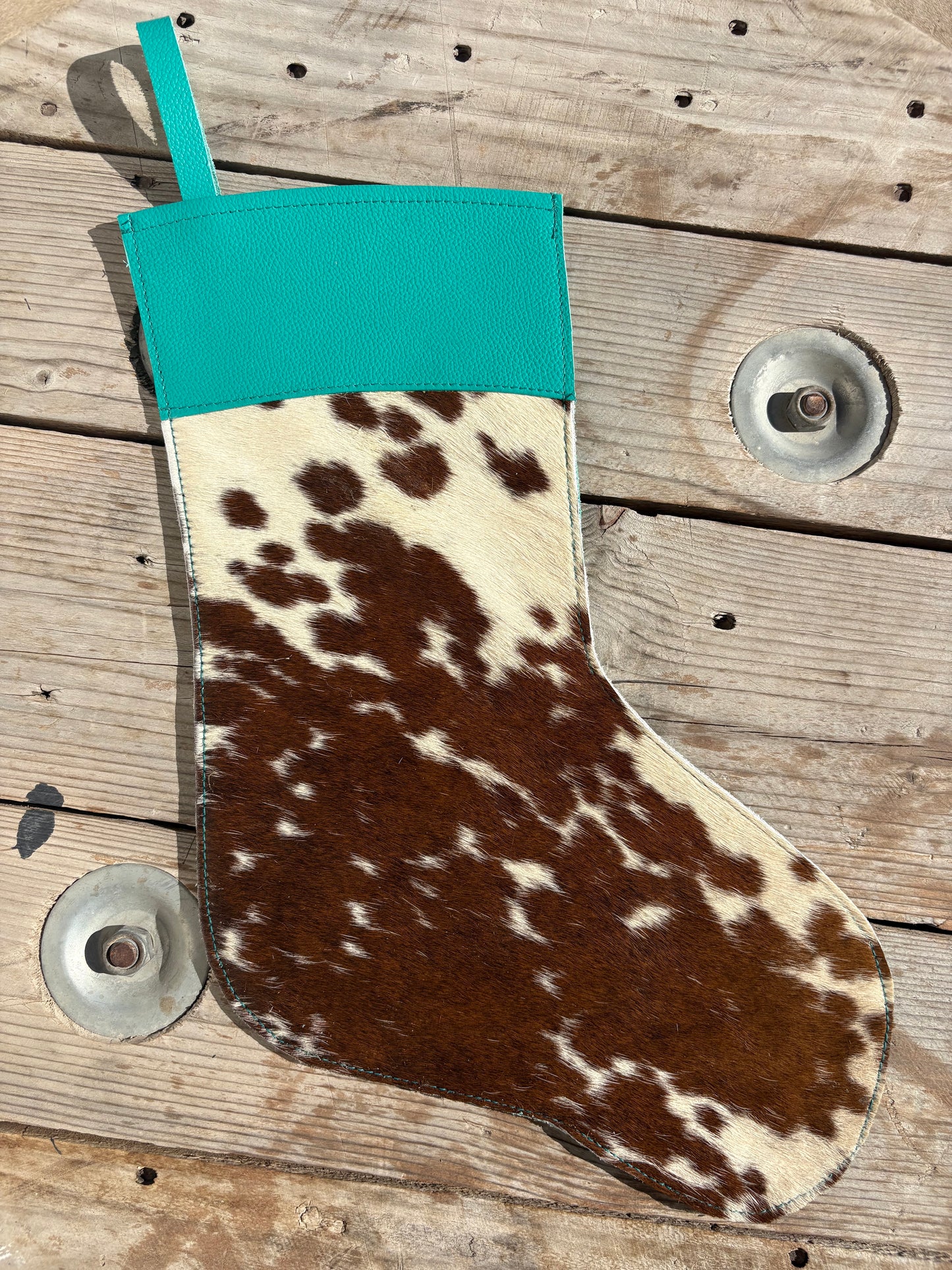 Cowhide Stocking - turquoise