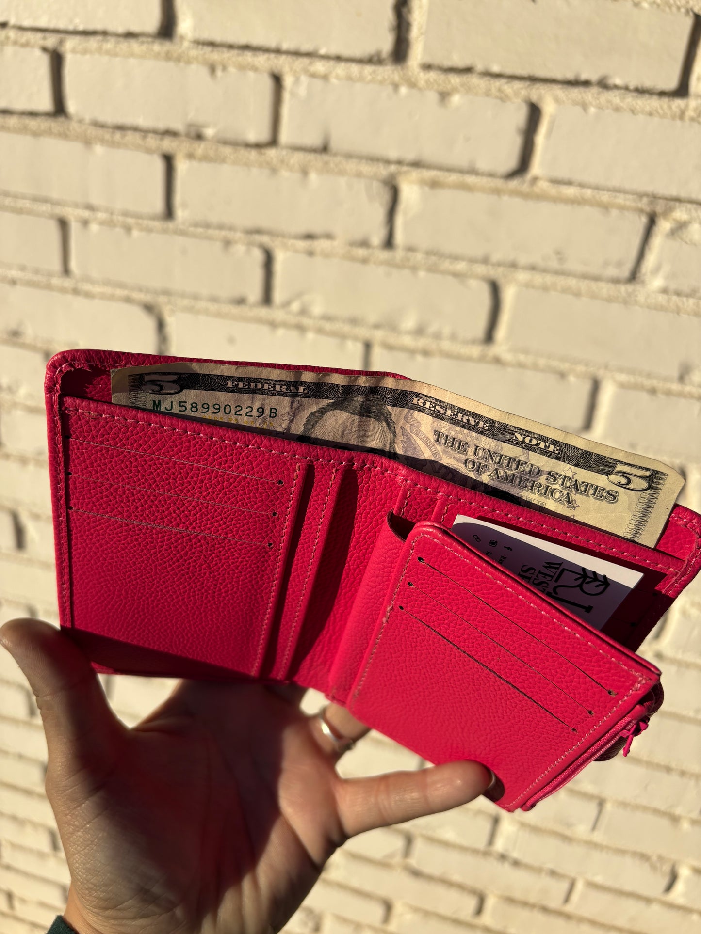 Cowhide Pocket Wallet- Pink Leather