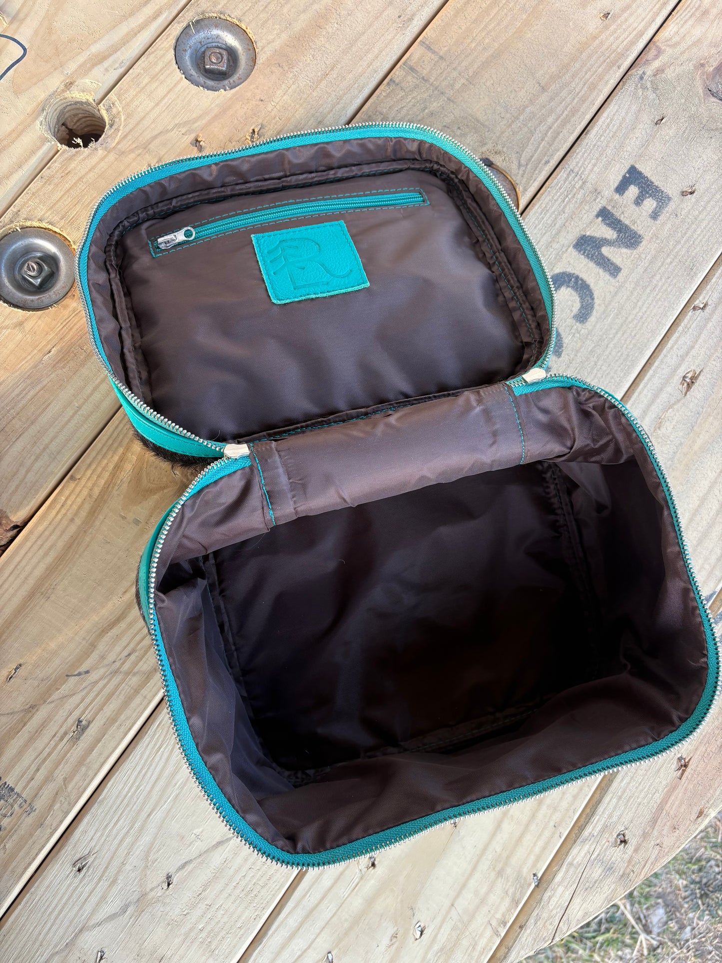 Cowhide Cosmetic Bag- Travel Toiletries- turquoise