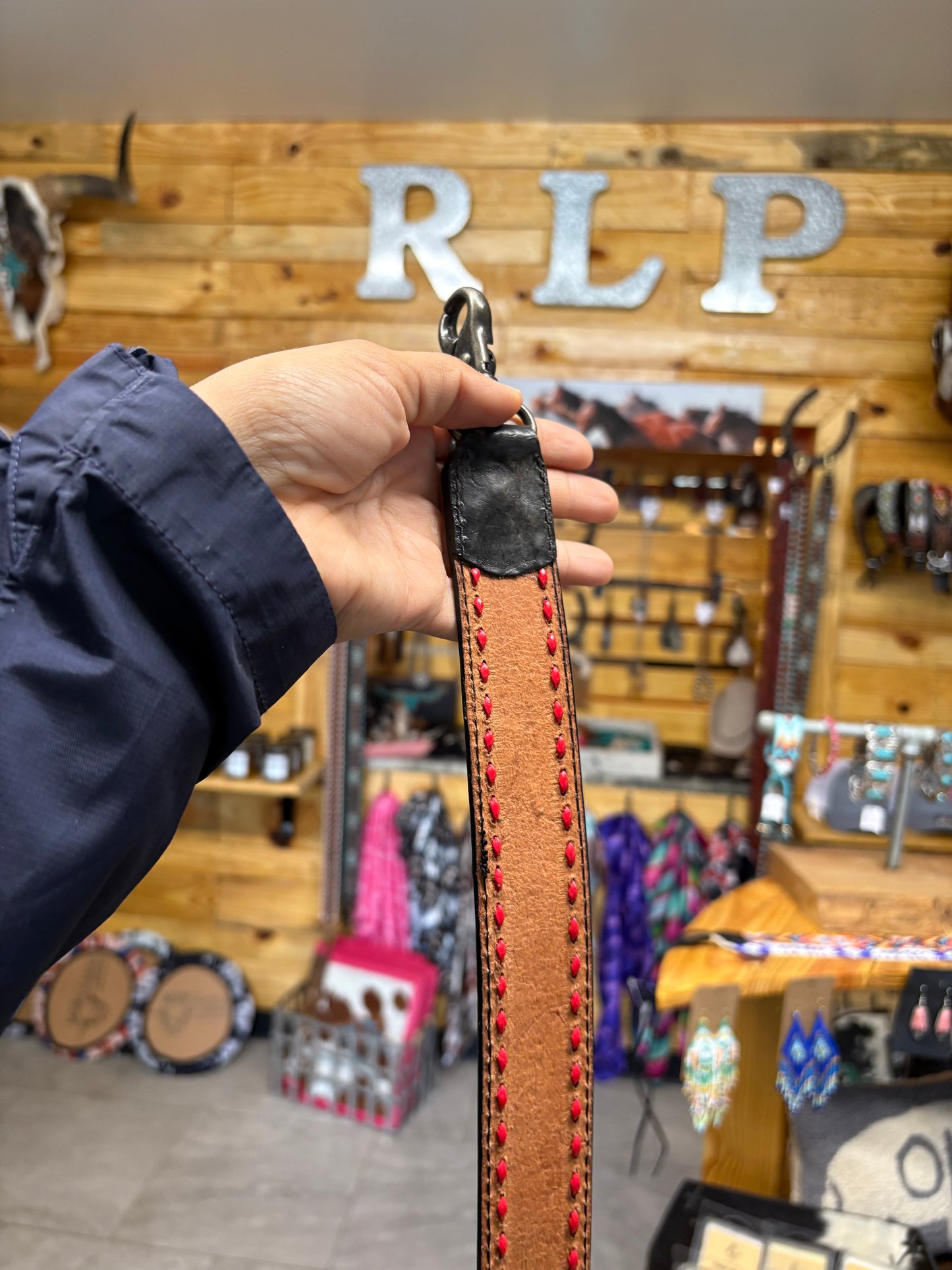 Red Tooled Foral Handbag Strap