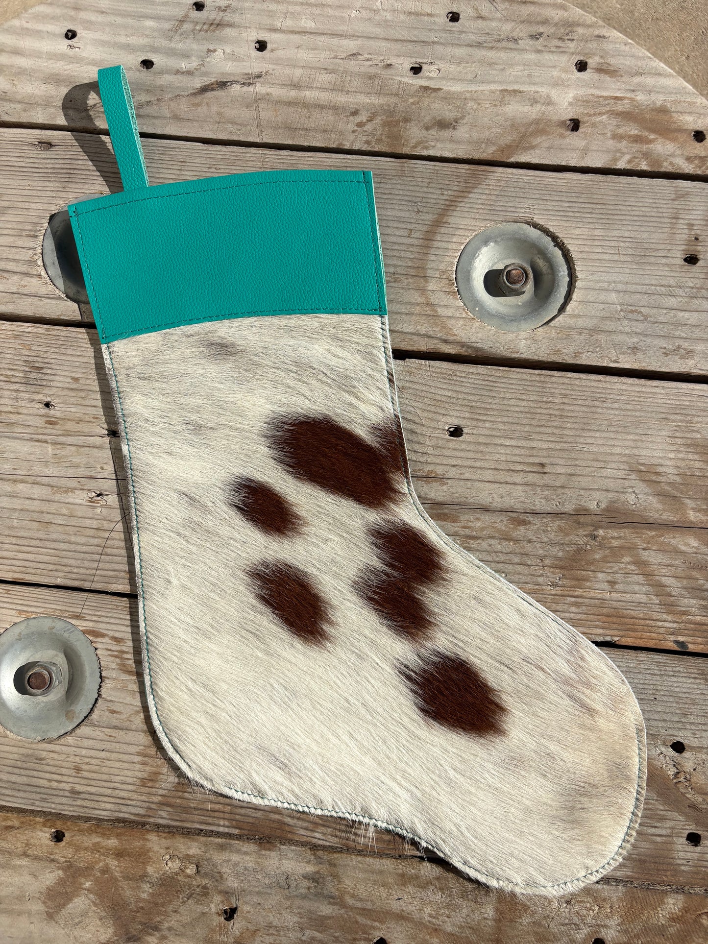 Cowhide Stocking - turquoise