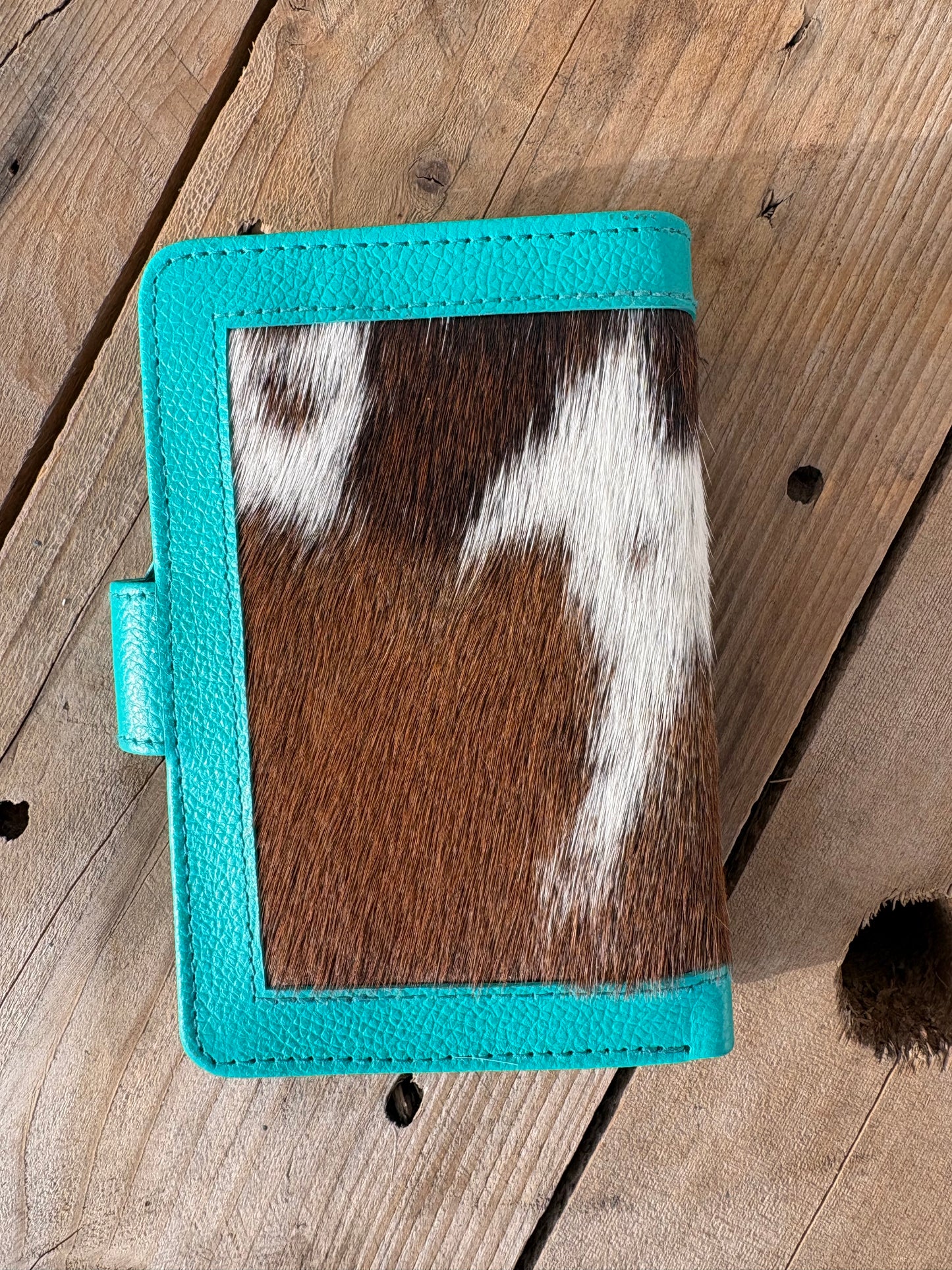 Cowhide Pocket Wallet - turquoise leather