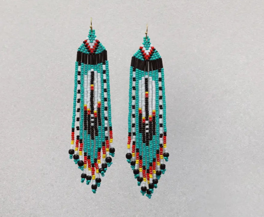 Turquoise Feather Beaded Earrings