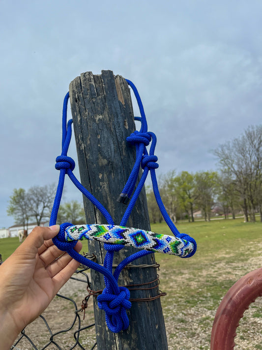 Royal Blue Beaded Rope Halter