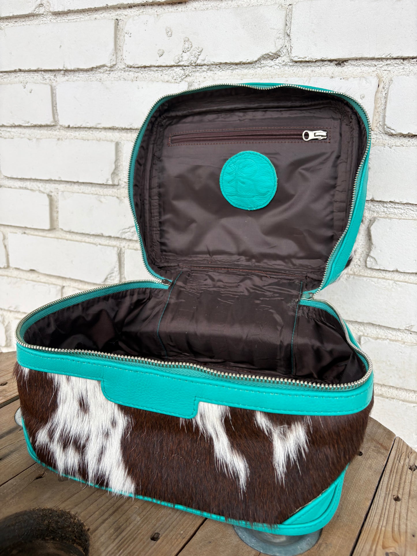 Cowhide Cosmetic/Toiletry Bag - turquoise leather