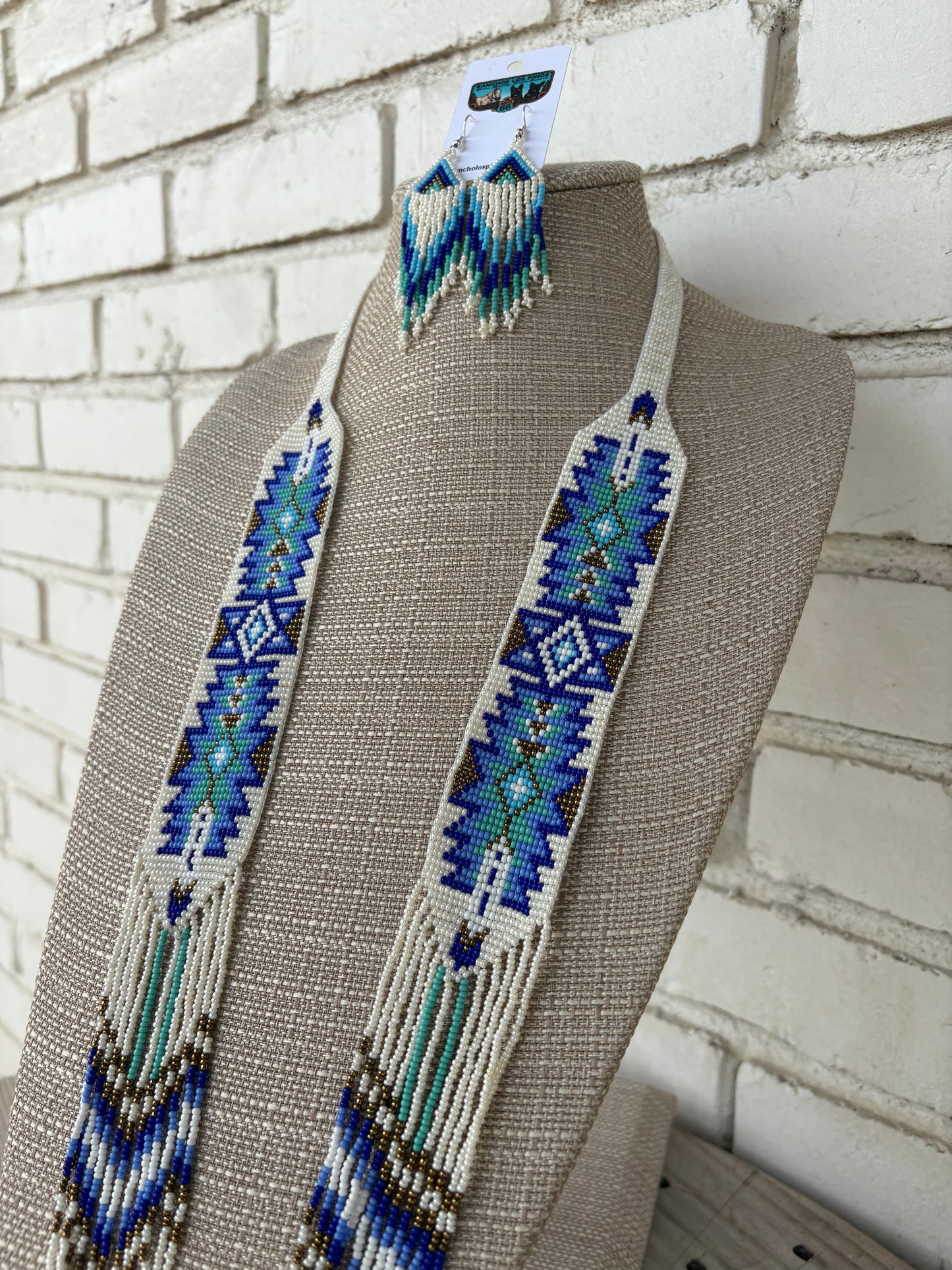 Blue & White Feather Beaded SET