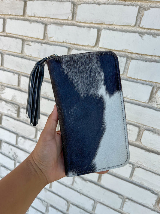 Cowhide Mirror Wallet- Black Leather