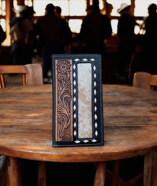 Cowhide + Tooled Leather Wallet