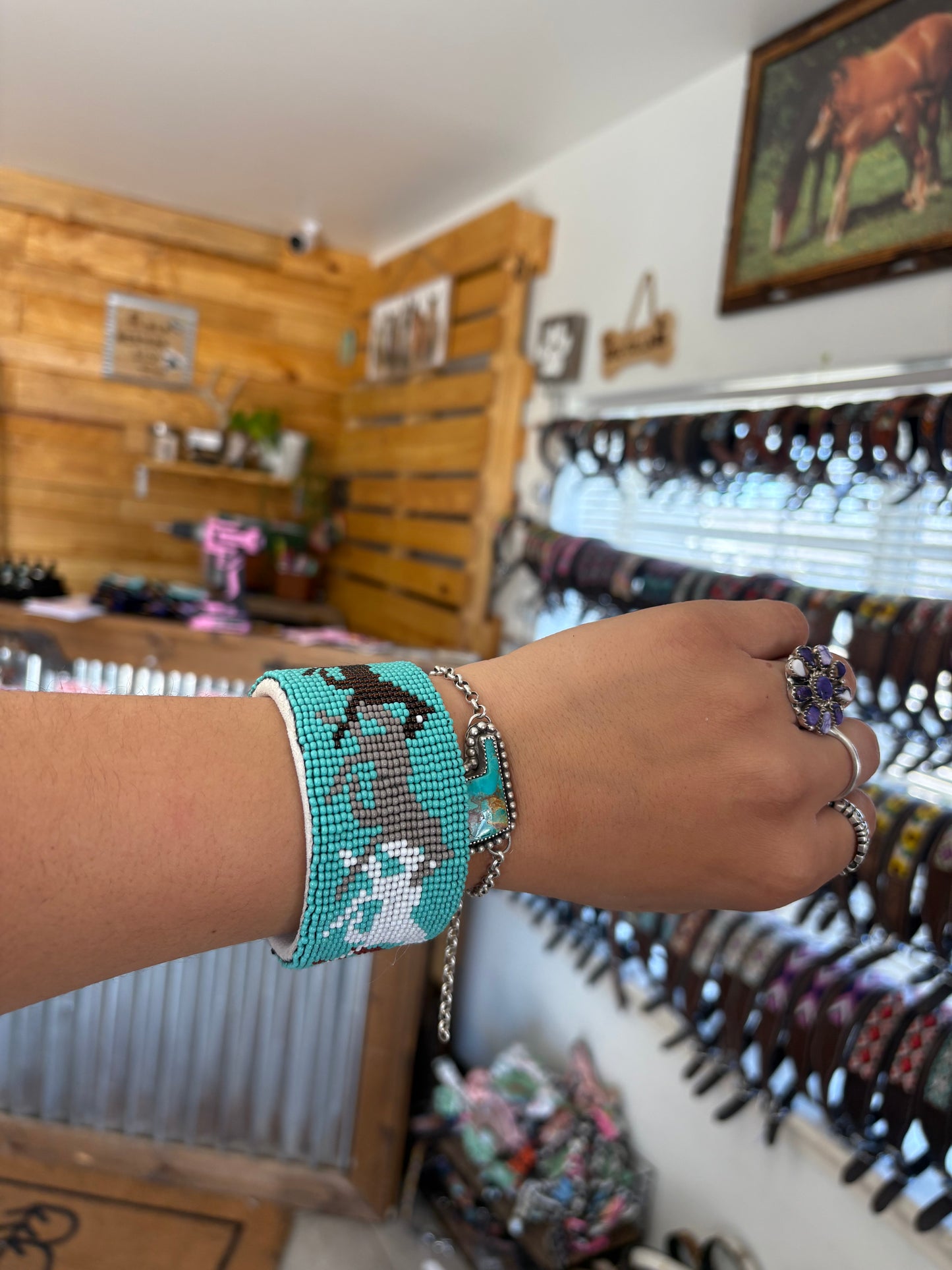 Horses Turquoise Bead Cuff