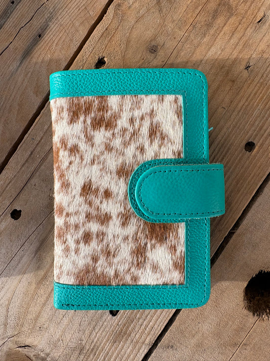 Cowhide Pocket Wallet- turquoise leather