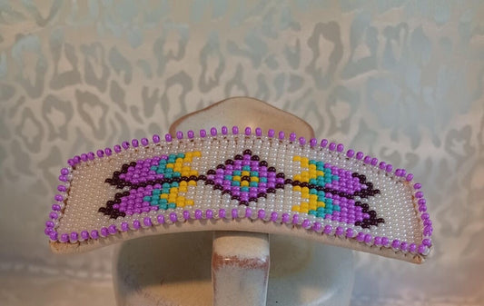 Beaded Barrette - Purple Feather