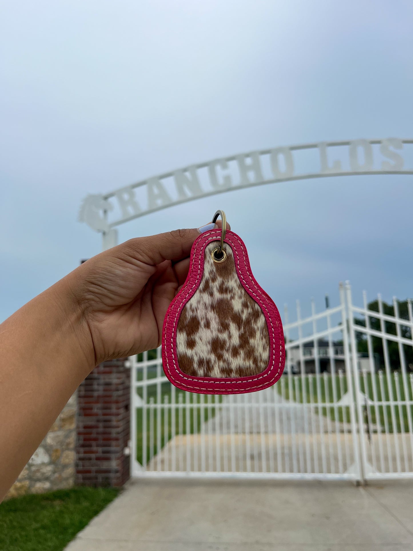 Pink Cowhide+Leather Keychain ***