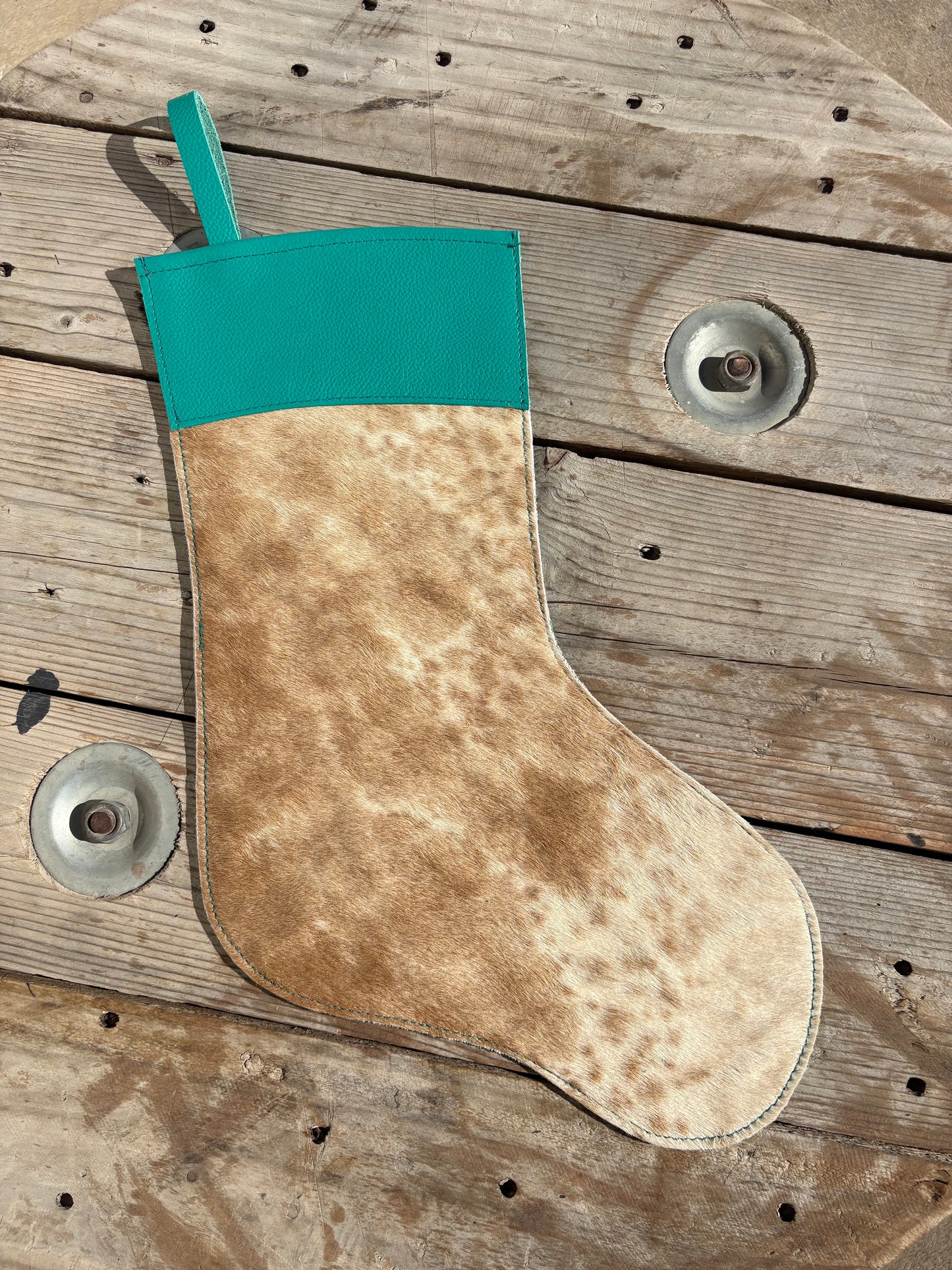 Cowhide Stocking - turquoise