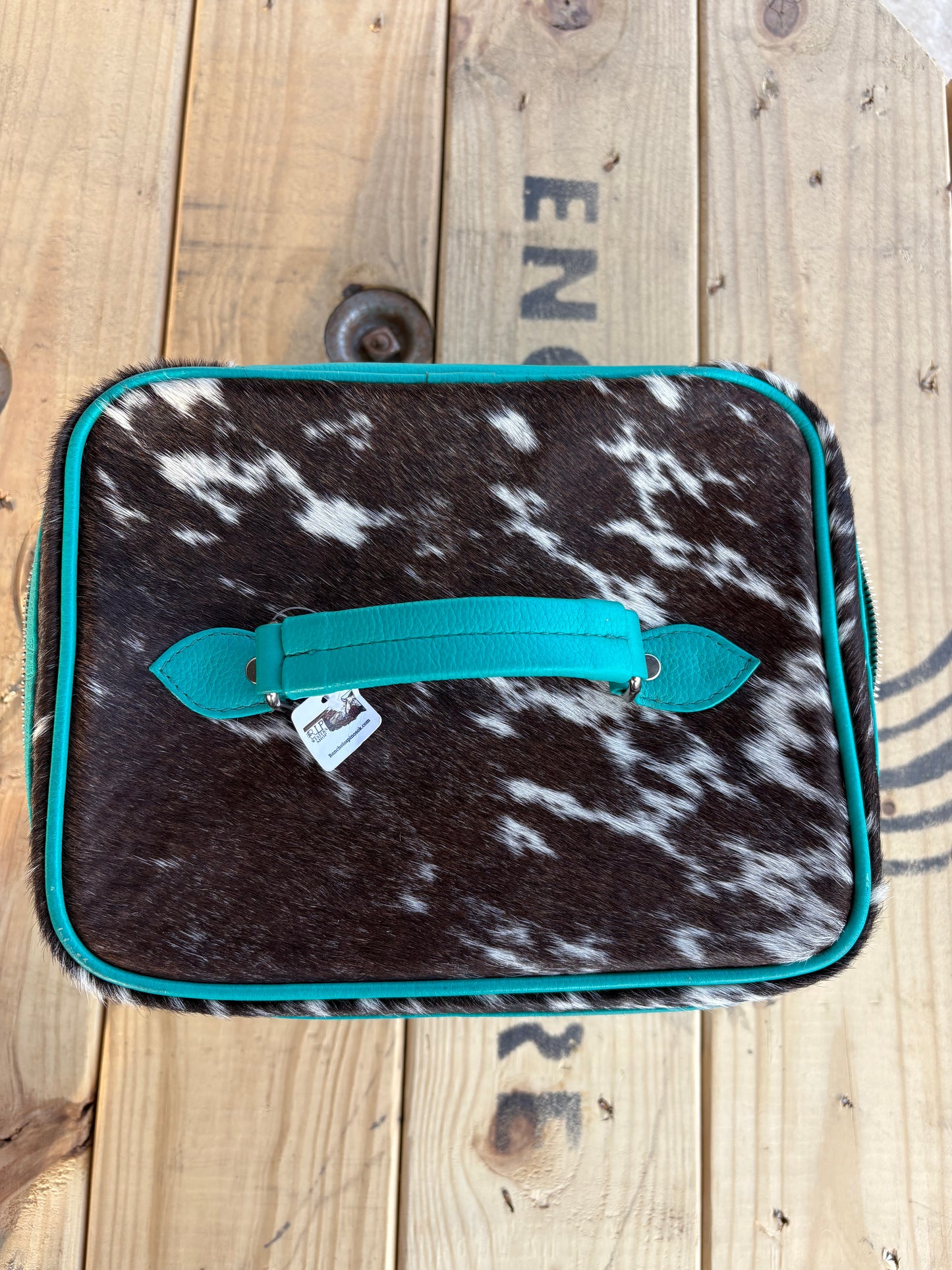 Cowhide Cosmetic Bag- Travel Toiletries- turquoise