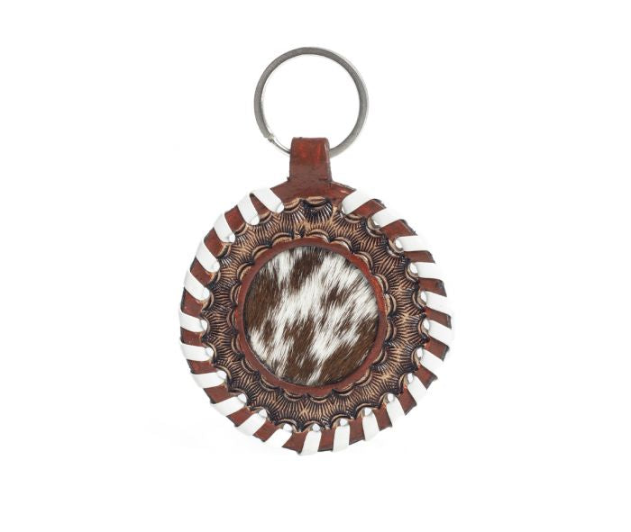 Circle Cowhide + Leather Keychain