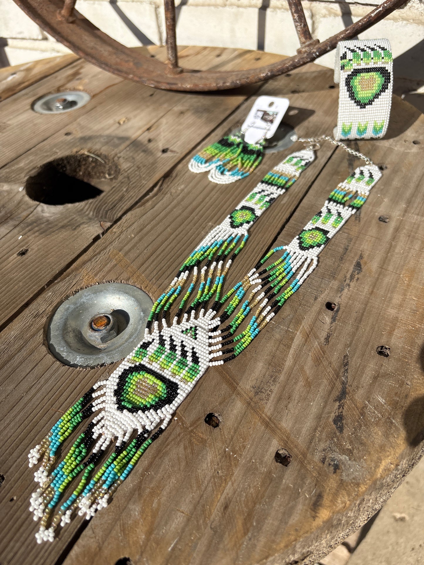 Green Bear Paw Necklace + Earrings + SET